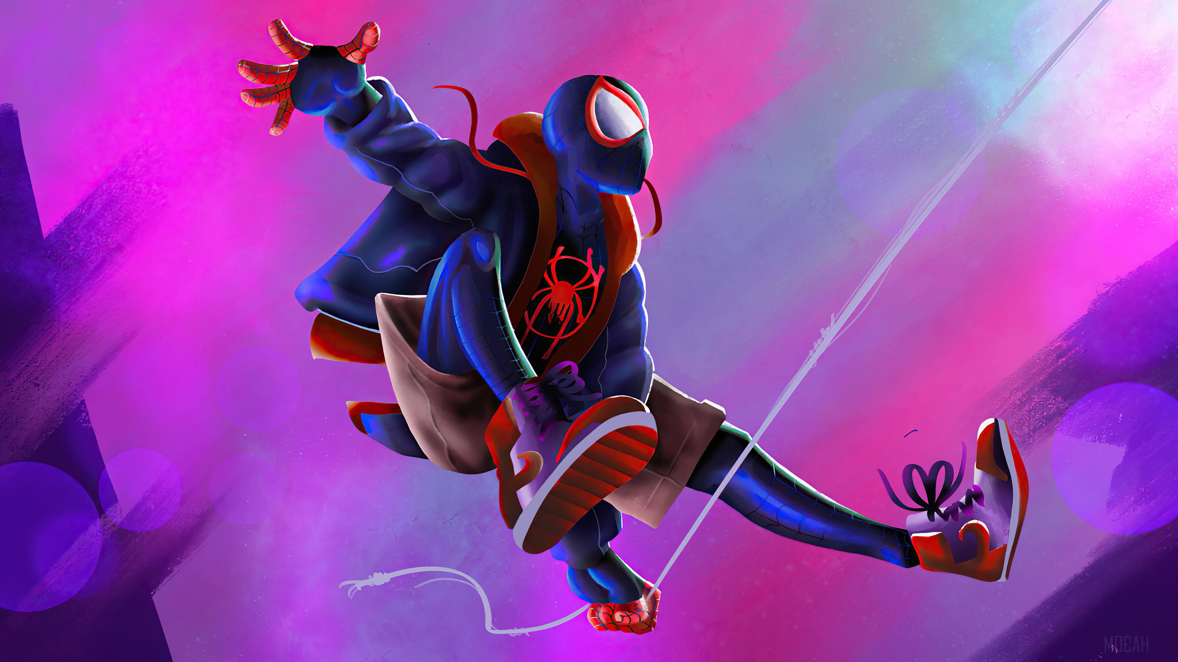 Miles Morales, Spider Man, Spider Man Into the Spider Verse, Movie, Web Swing 4k wallpaper. Mocah HD Wallpaper