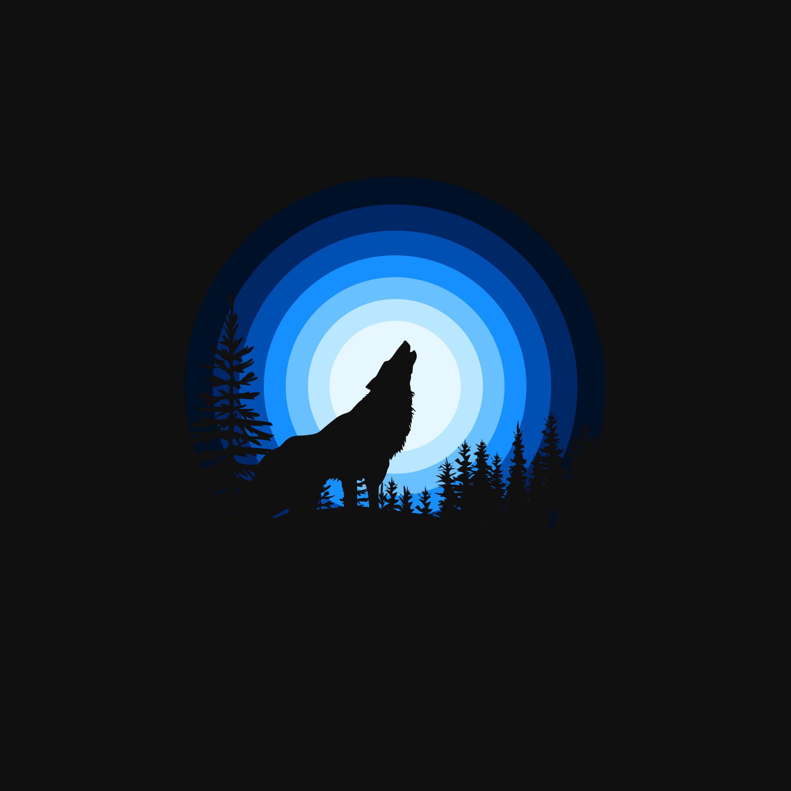 Wolf Wallpaper 4K, Howling, Silhouette, Black Background, Blue, Black Dark