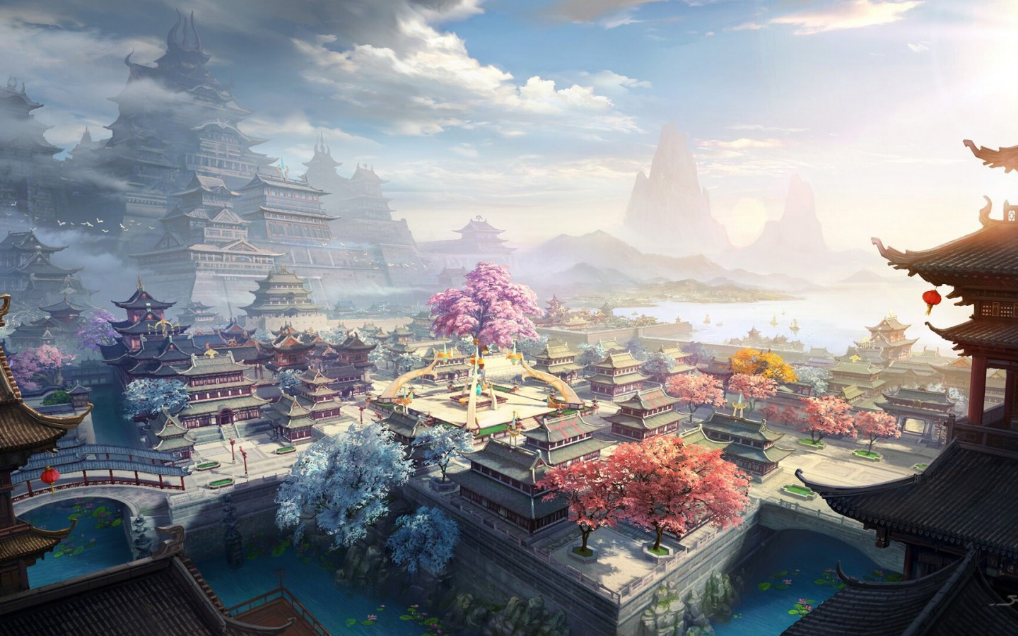 Download 1440x900 China, Old Village, Traditional Buildings, Clouds, Asian Wallpaper for MacBook Pro 15 inch, MacBook Air 13 inch