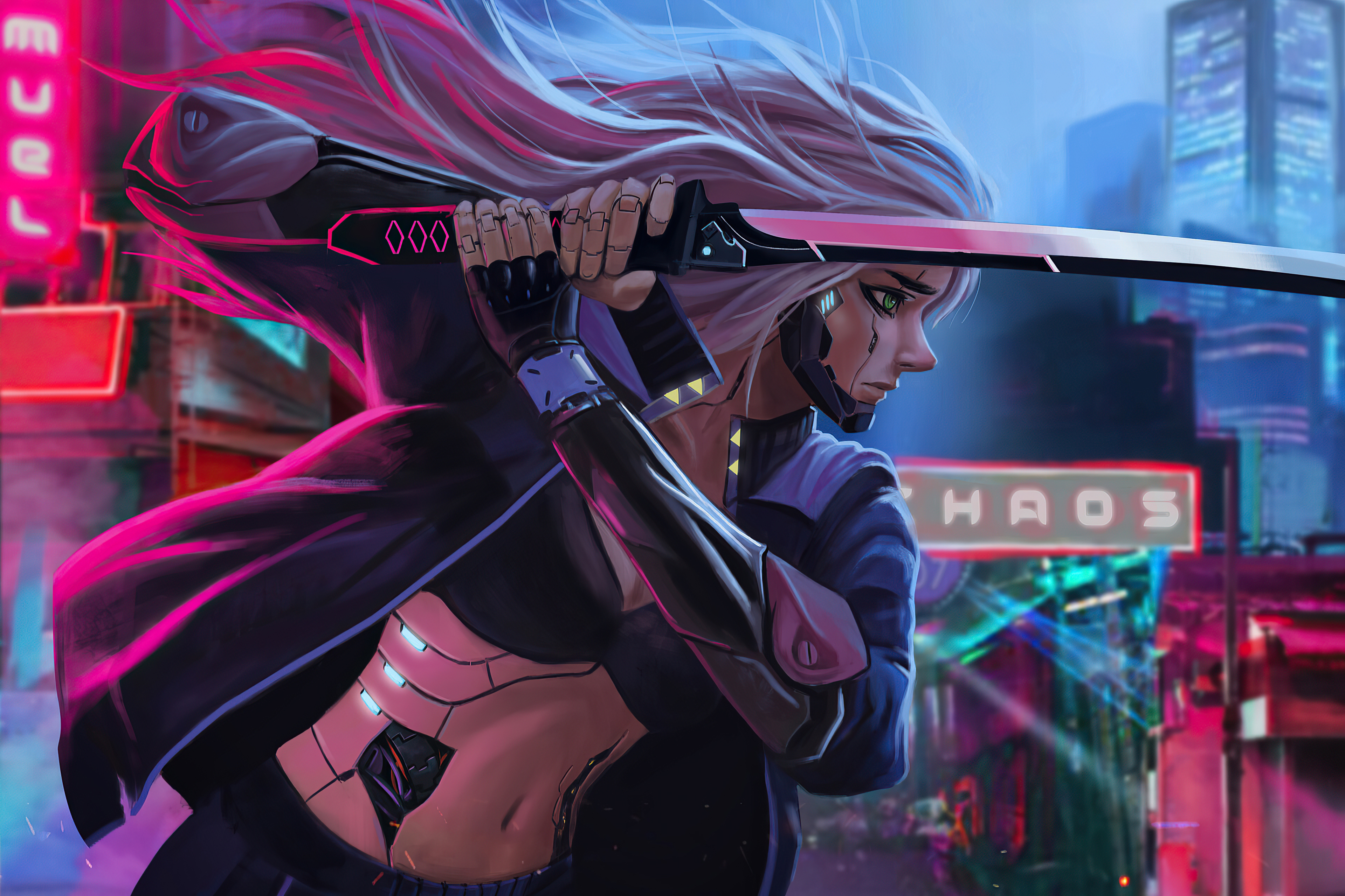 Cyberpunk Scifi Cyborg Girl With Sword 4k, HD Artist, 4k Wallpaper, Image, Background, Photo and Picture