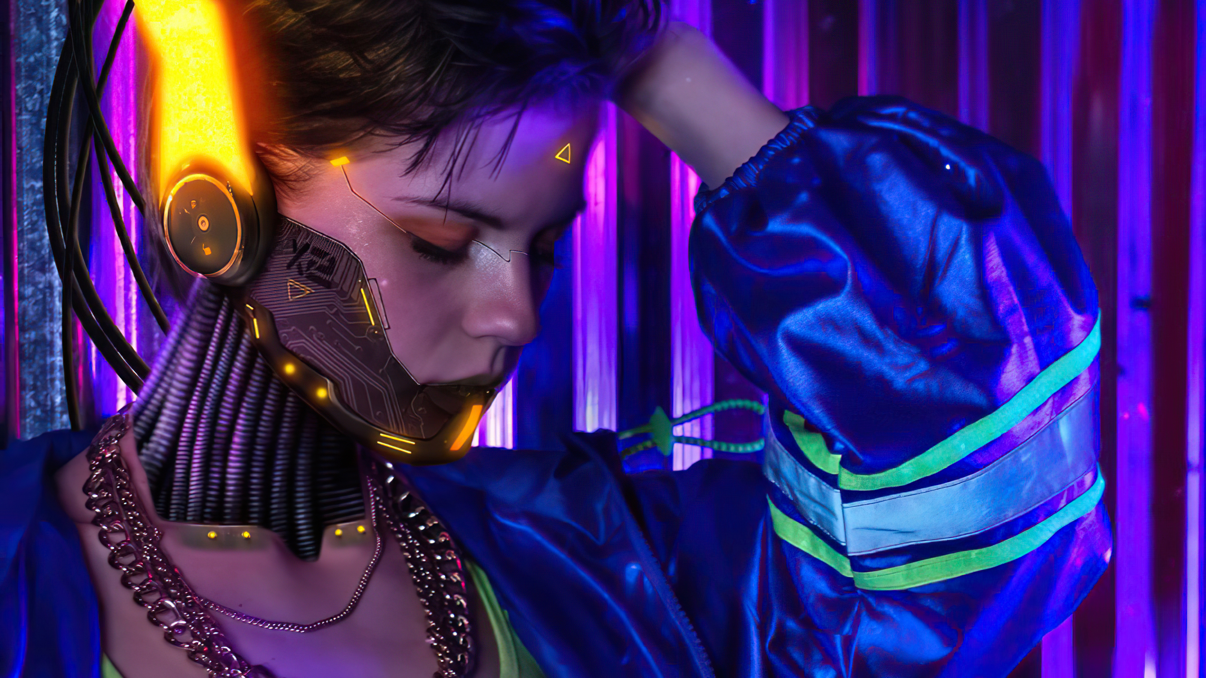Cyborg Face Futuristic Girl 4K Cyberpunk 2077 Wallpaper