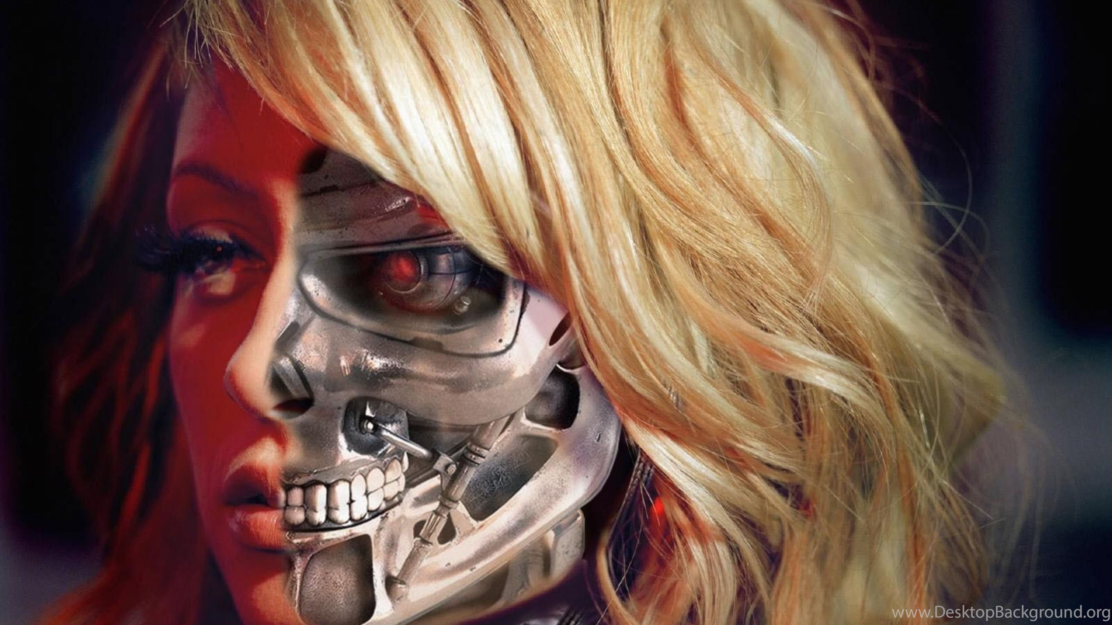 Download Wallpaper 3840x2400 Robot, Cyborg, Girl, Face, Hair. Desktop Background