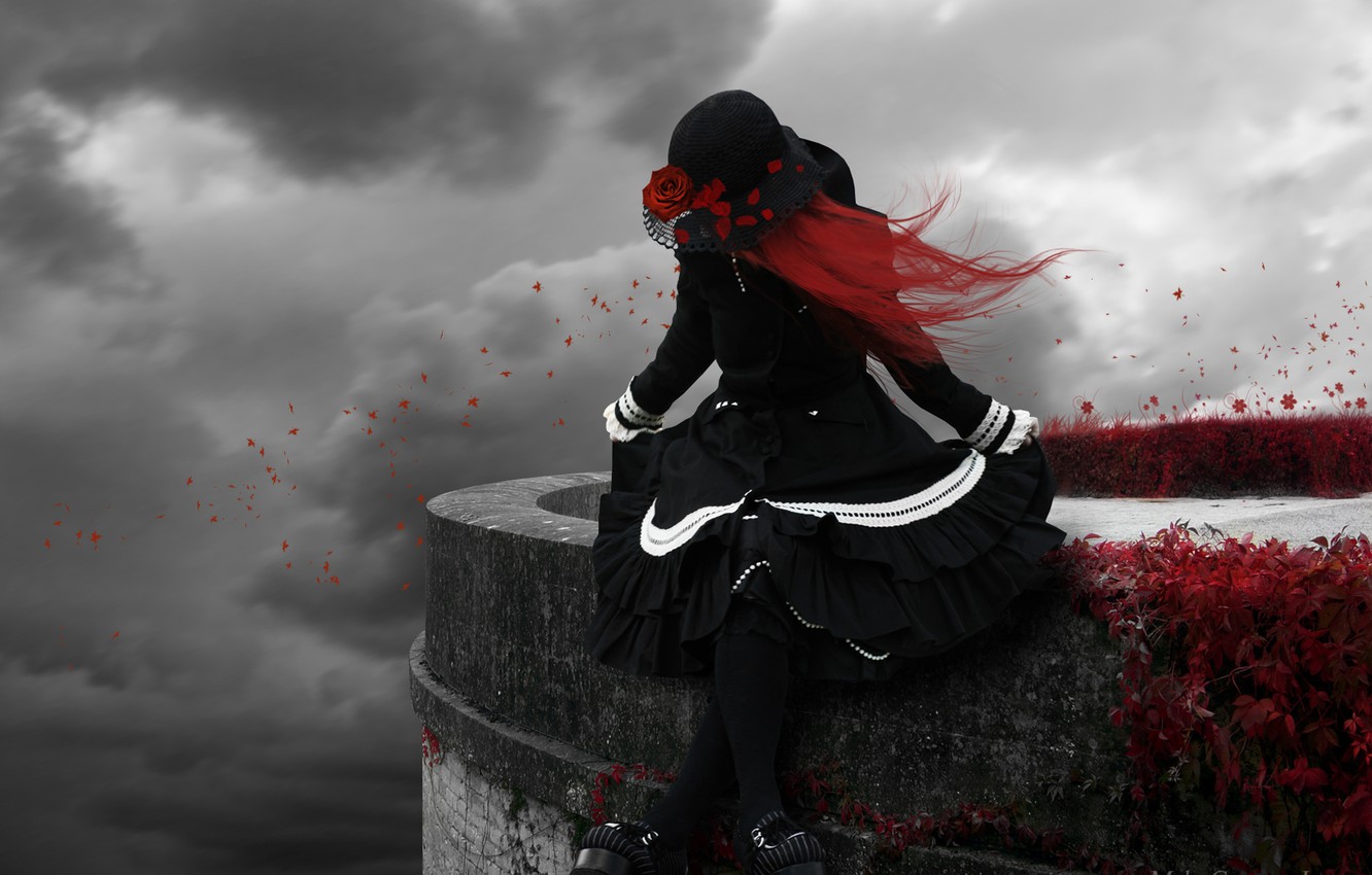 Wallpaper rose, gothic, gloomy, red hair, goth, Gothic & Lolita, goth, MskyCarmen, Gothic lolita image for desktop, section настроения