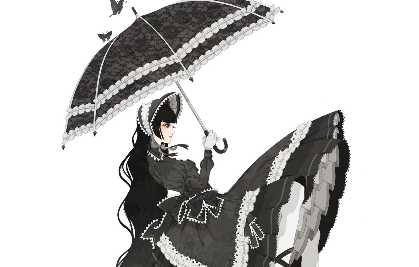 Wallpaper girl, butterfly, umbrella, bows, Quinceanera dresses, Gothic Lolita, Gothic lolita image for desktop, section прочее