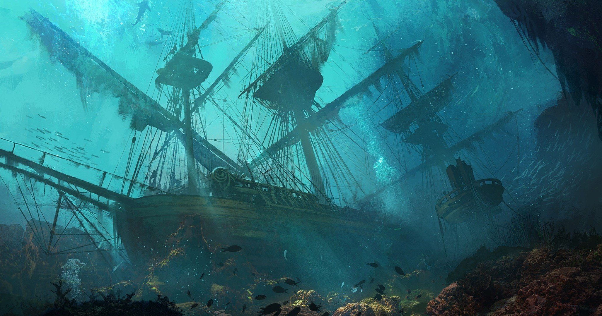 sinking Ships, Ship, Drawing, Sea, Fantasy Art Wallpaper HD / Desktop and Mobile Background