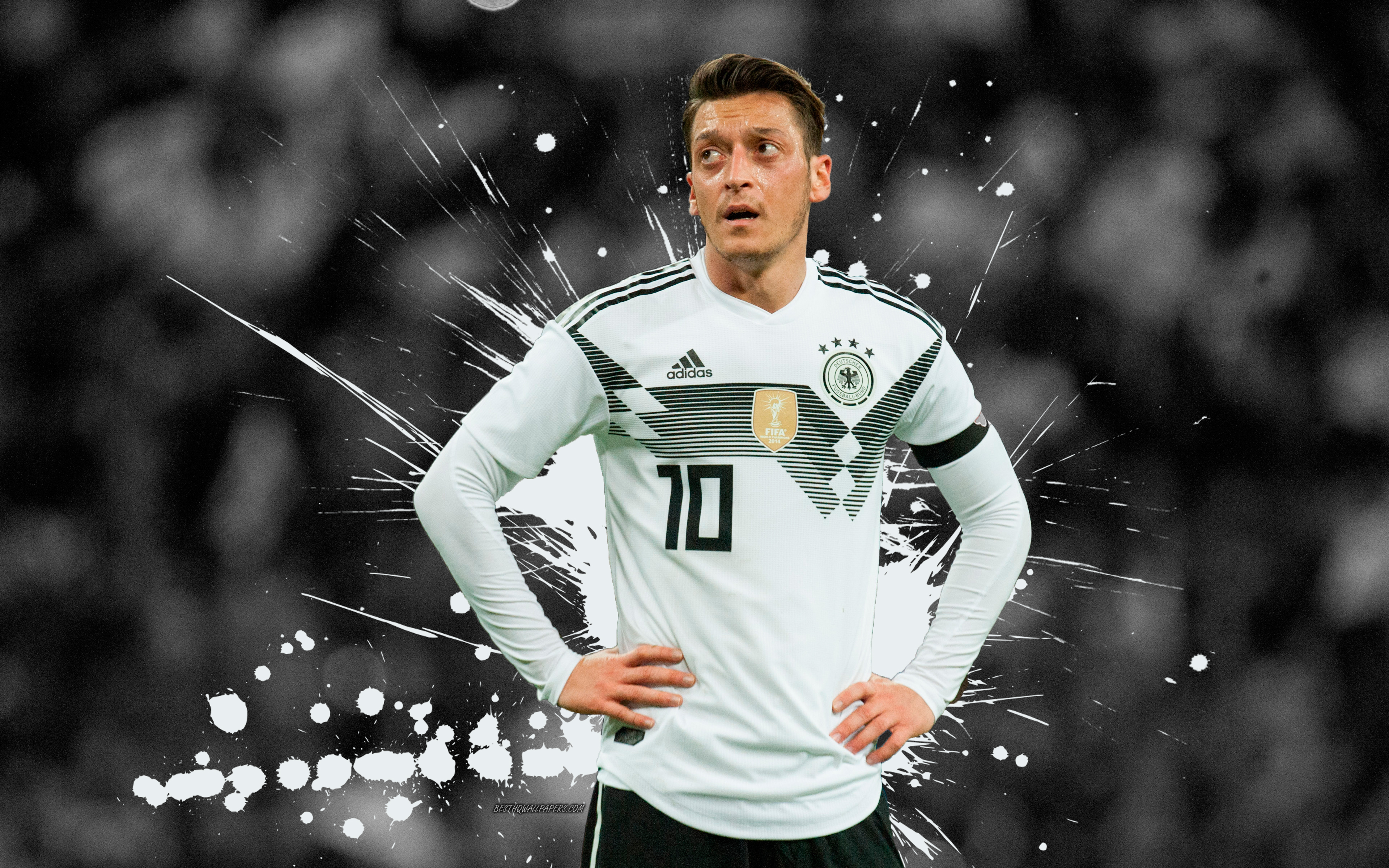 Download wallpaper Mesut Ozil, 4k, football stars, grunge, German National Team, footballers, soccer, Ozil for desktop with resolution 3840x2400. High Quality HD picture wallpaper