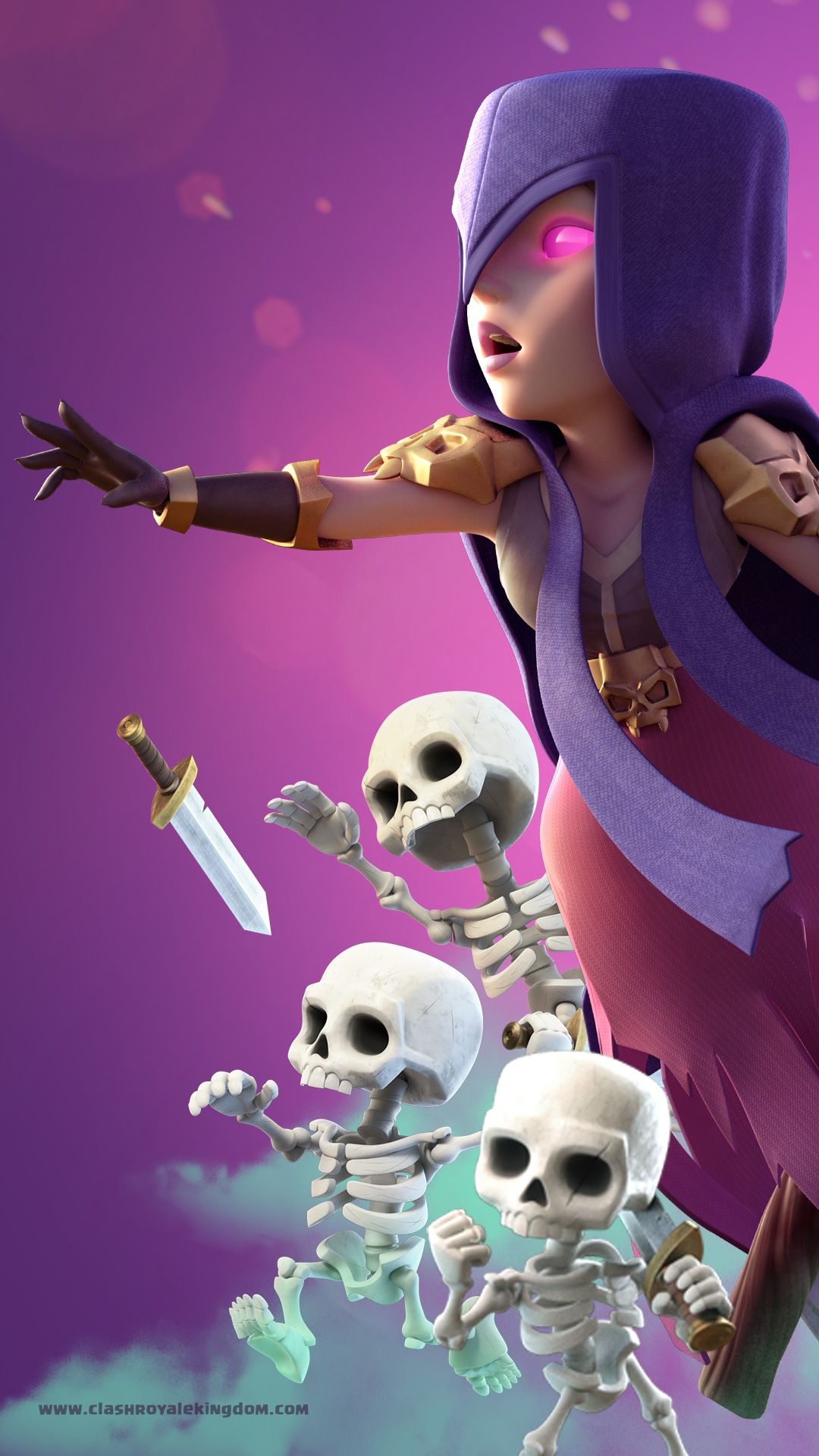 The skeletons were born inside her. Her pink eyes keep her beauty still. Download high quality Cla. Clash royale wallpaper, Clash royale drawings, Witch wallpaper