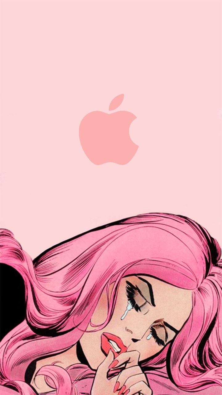apple, pink and wallpaper