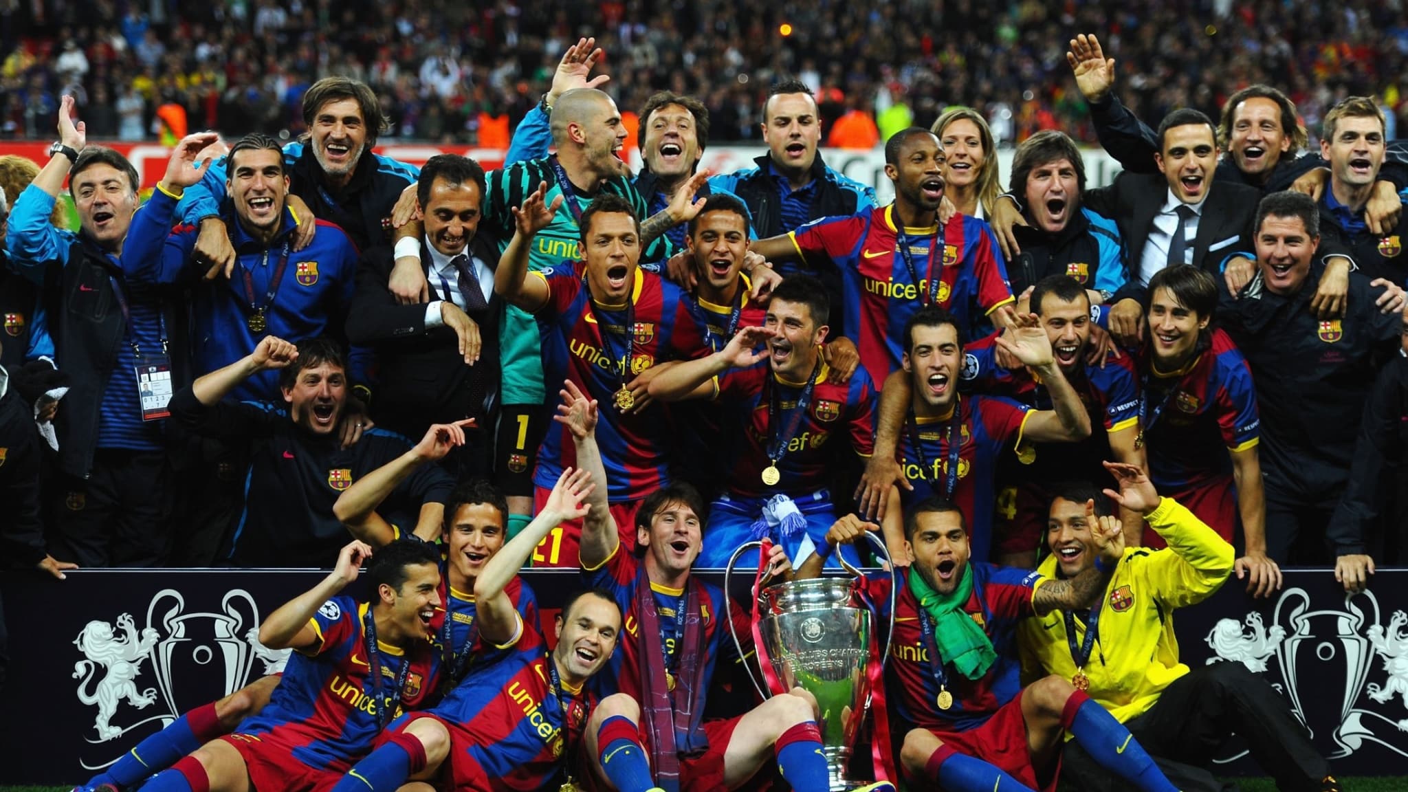 Barcelona Celebrate With The Trophy League Final 2011