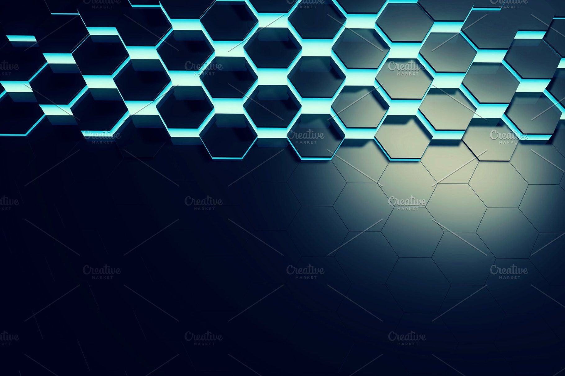 Glowing blue hexagon background containing network and wallpaper. Hexagon, , Photo