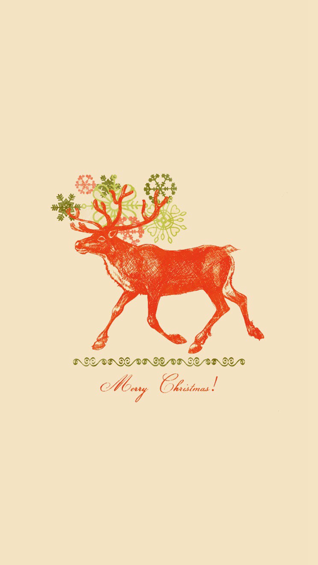 Merry Christmas Vintage Reindeer Illustration iPhone Christmas Phone Background