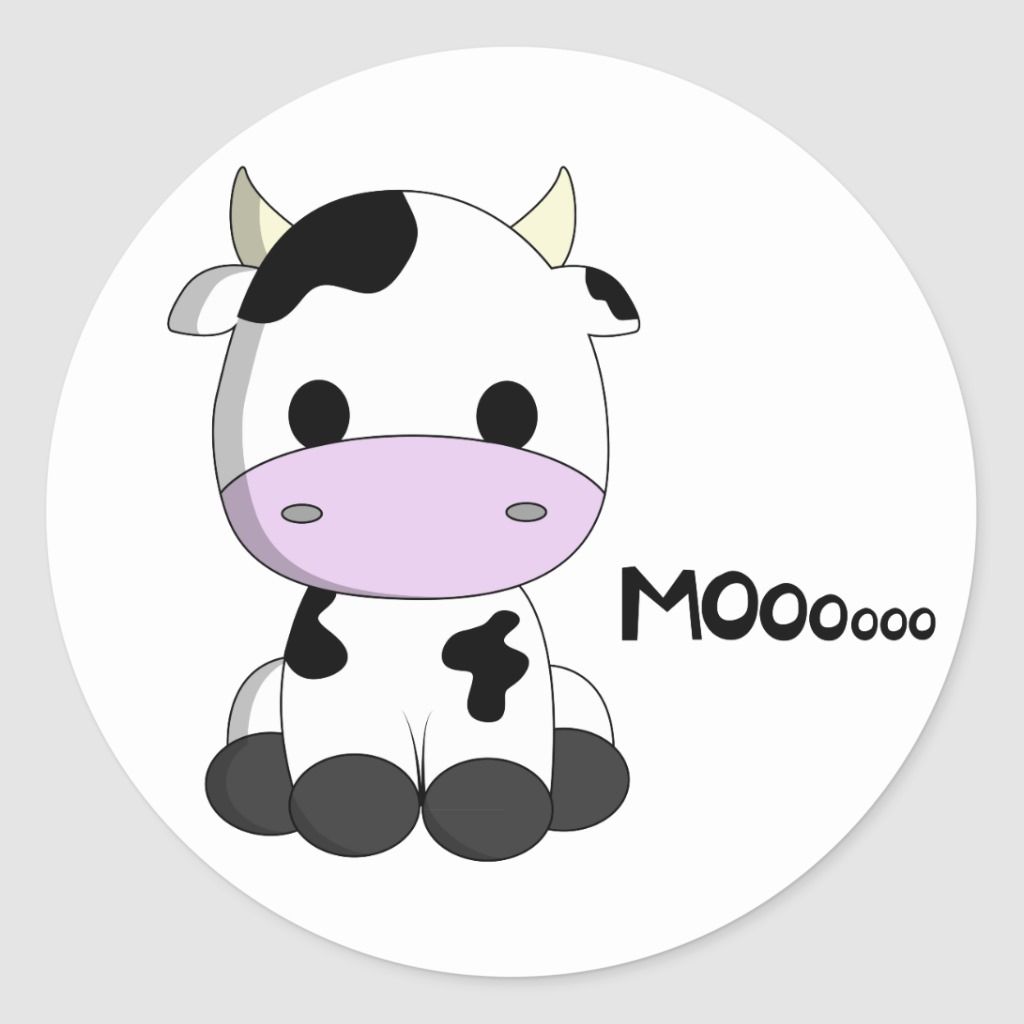 Cute kawaii cow cartoon kids round sticker. Zazzle.com. Animated cow, Cute baby cow, Cartoon cow