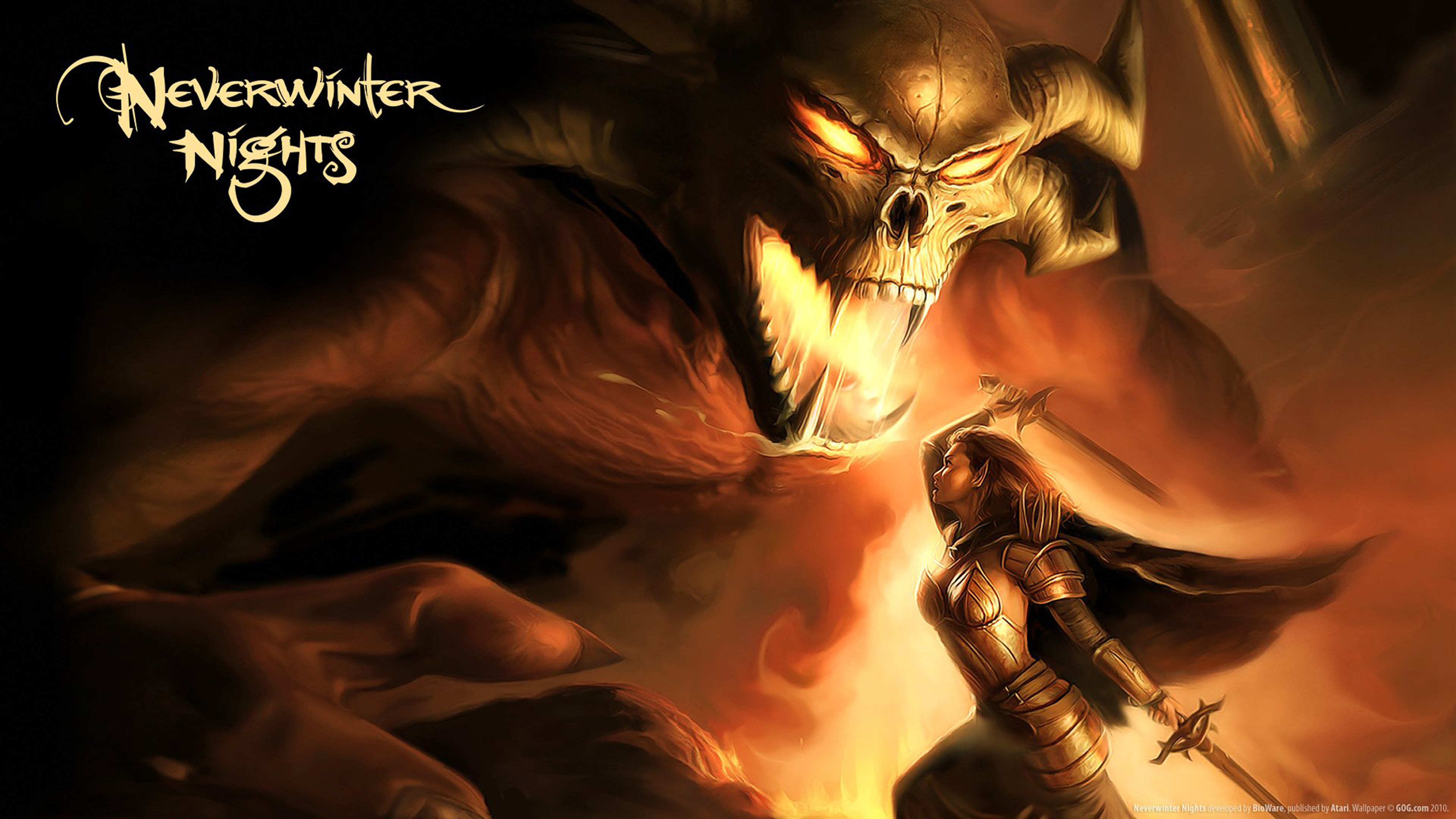 Neverwinter Nights Demon Warrior Fantasy Art And Lady Aribeth HD Wallpaper And Background 3840x2160, Wallpaper13.com