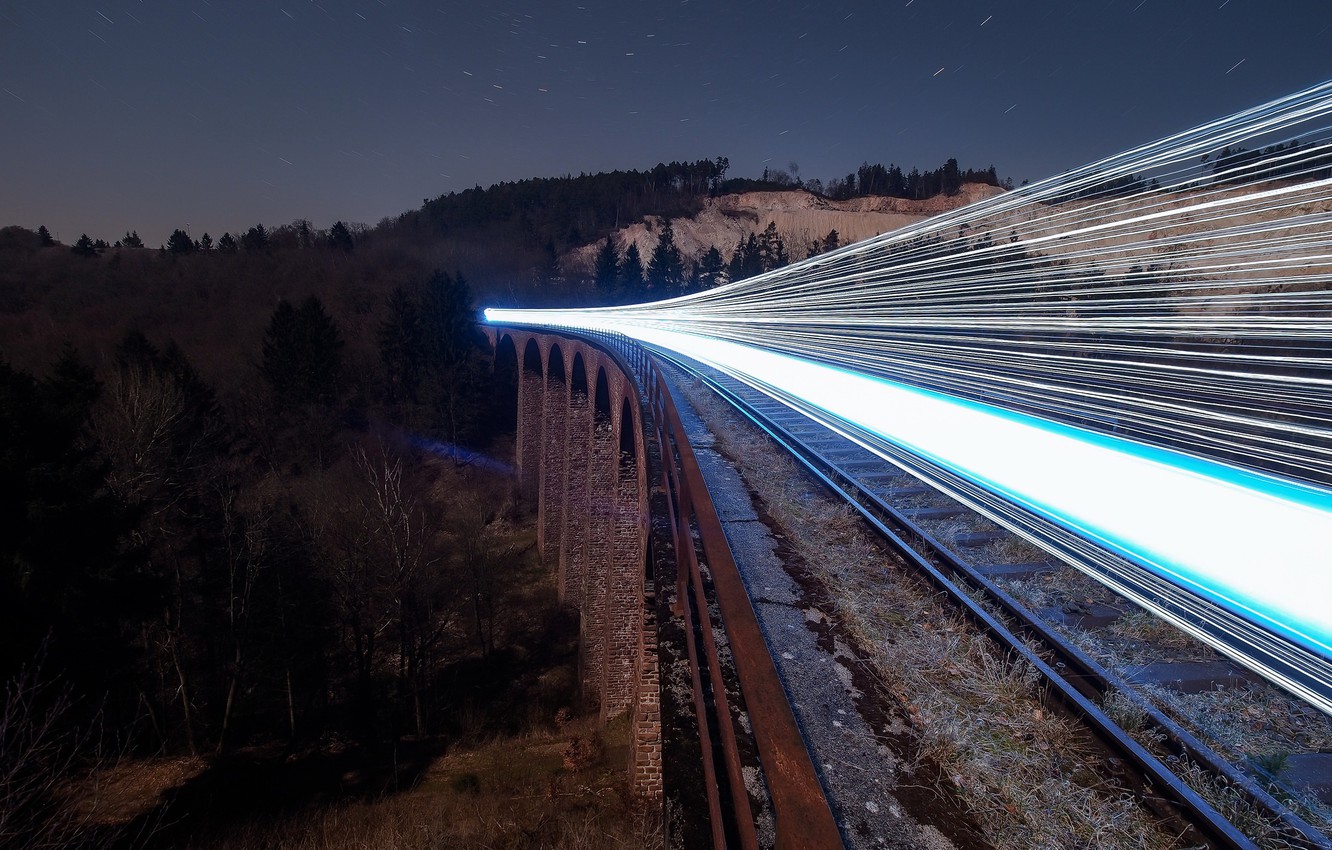Wallpaper night, lights, train, railroad, Ghost Train image for desktop, section разное