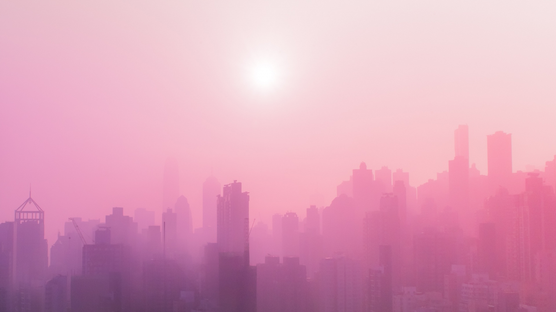 Cityscape Wallpaper 4K, Urban, Pink, Foggy, Sunrise, Skyscrapers, 5K, World