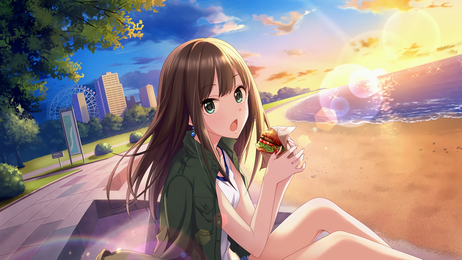 Desktop Wallpaper Rin Shibuya At Beach, Eating, HD Image, Picture, Background, Ej8huj