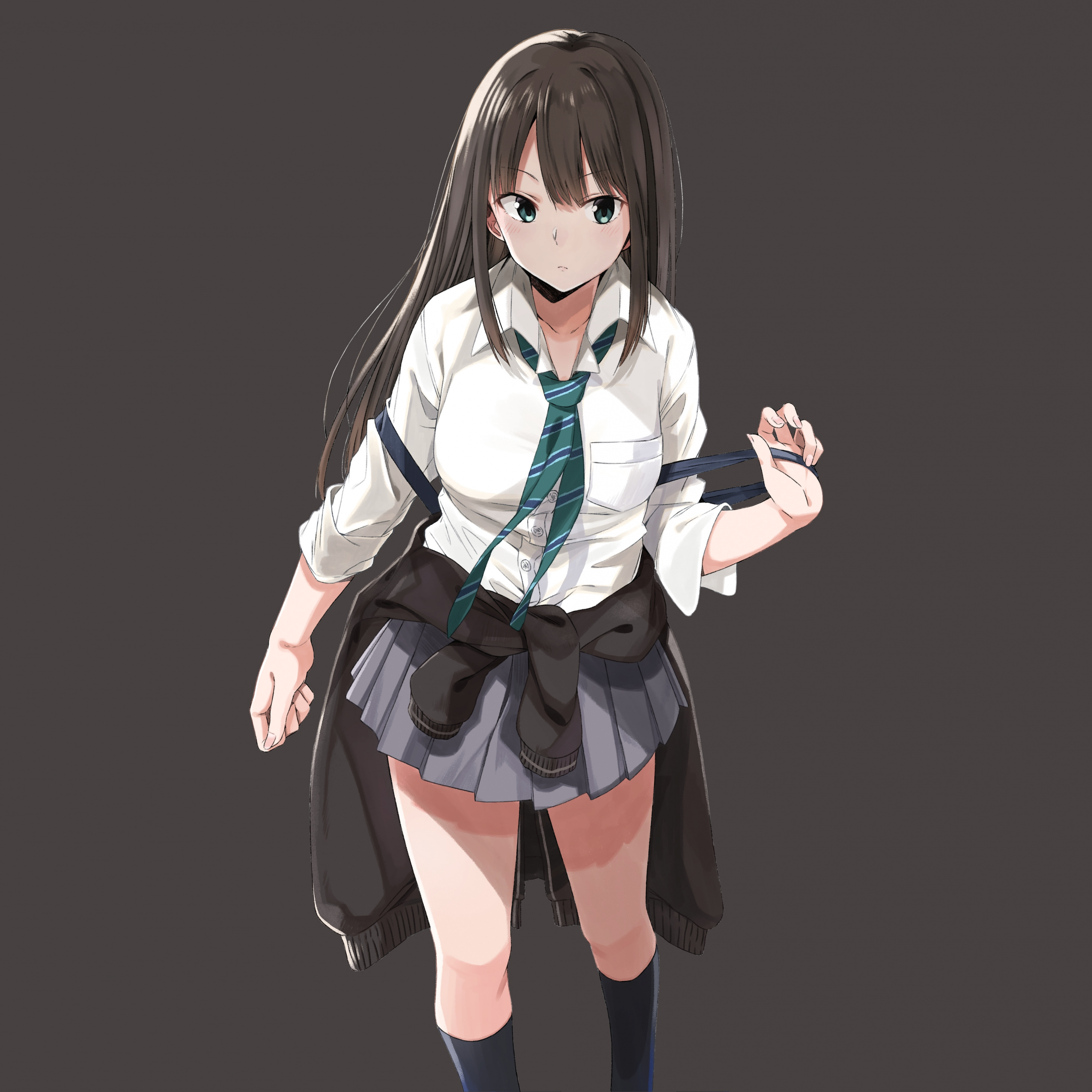 Download Art, uniform, anime girl, Rin Shibuya, The Idolmaster Cinderella Girls wallpaper, 2932x2932, iPad Pro Retina