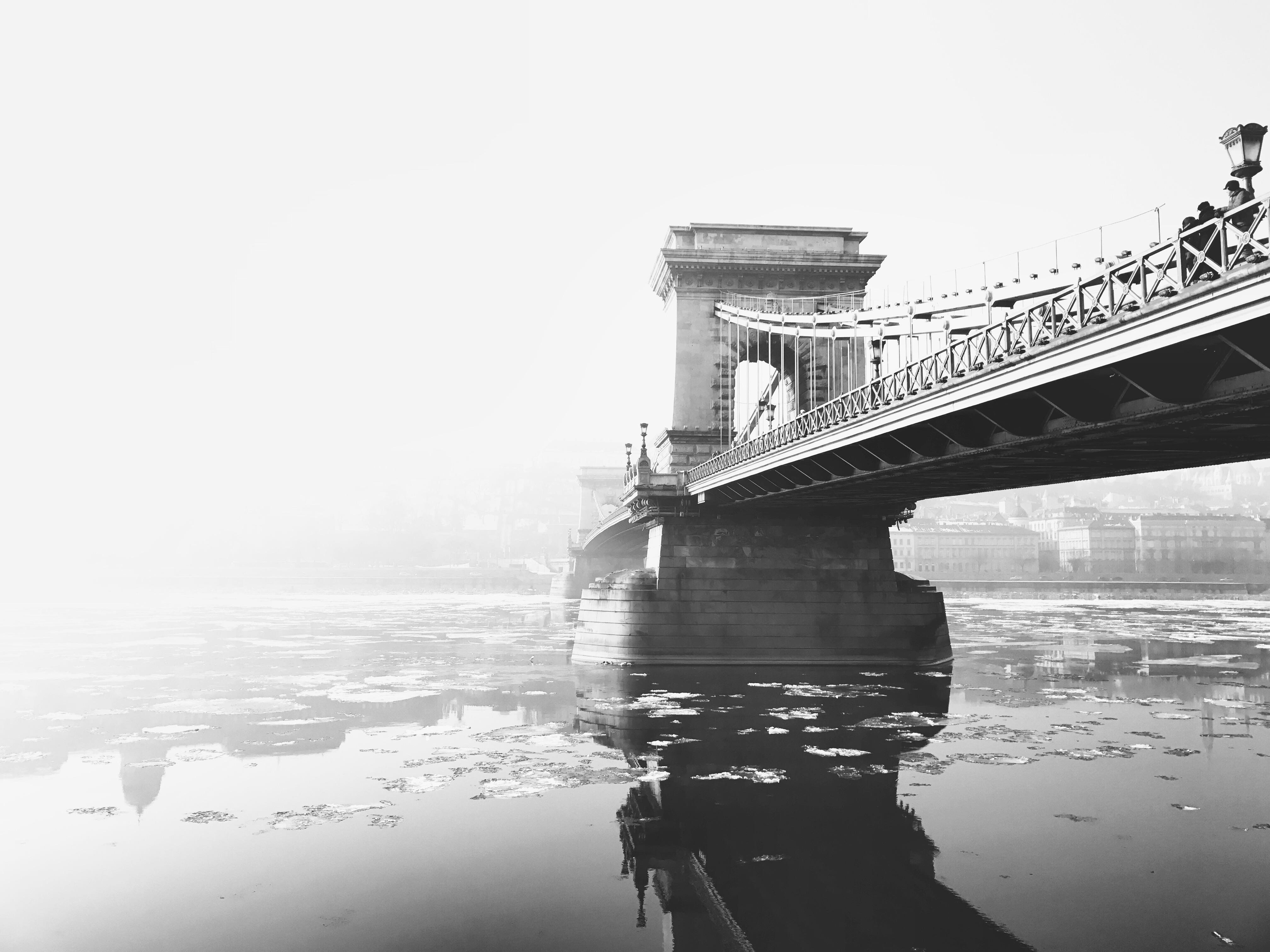 Download Wallpaper winter river white bridge black and budapest hungary cold chain, 4032x3024, Chain Bridge (Budapest)