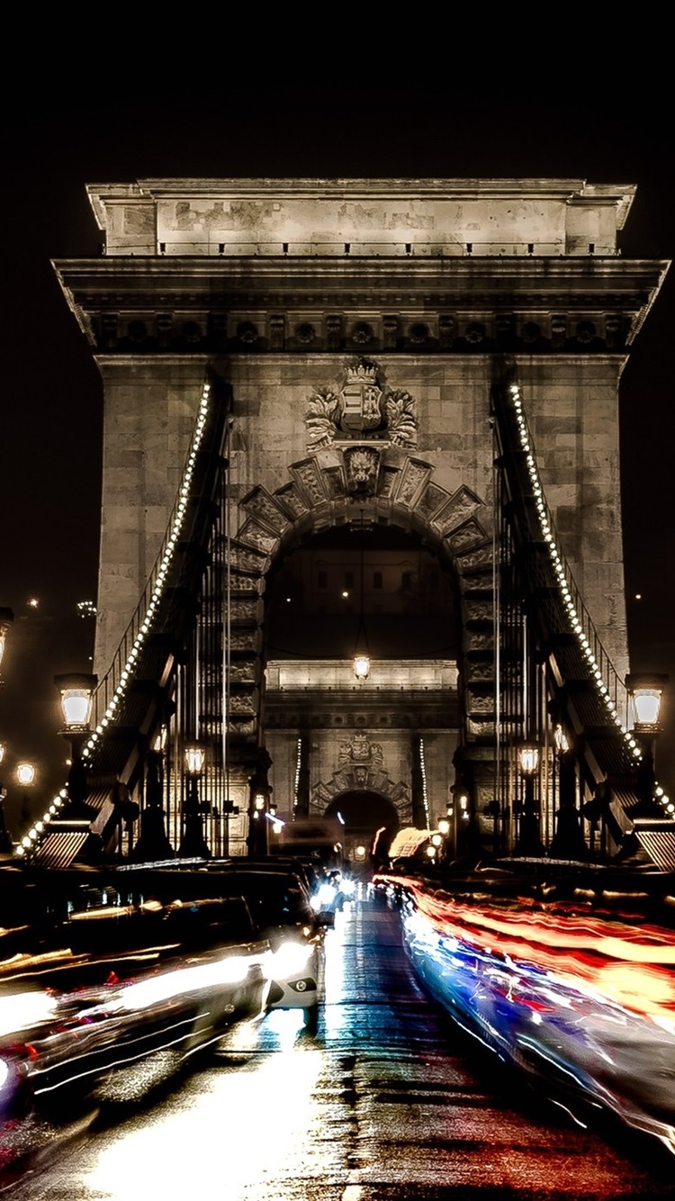 Wallpaper Chain bridge, Hungary, Budapest, night, cars, lights 1920x1440 HD Picture, Image