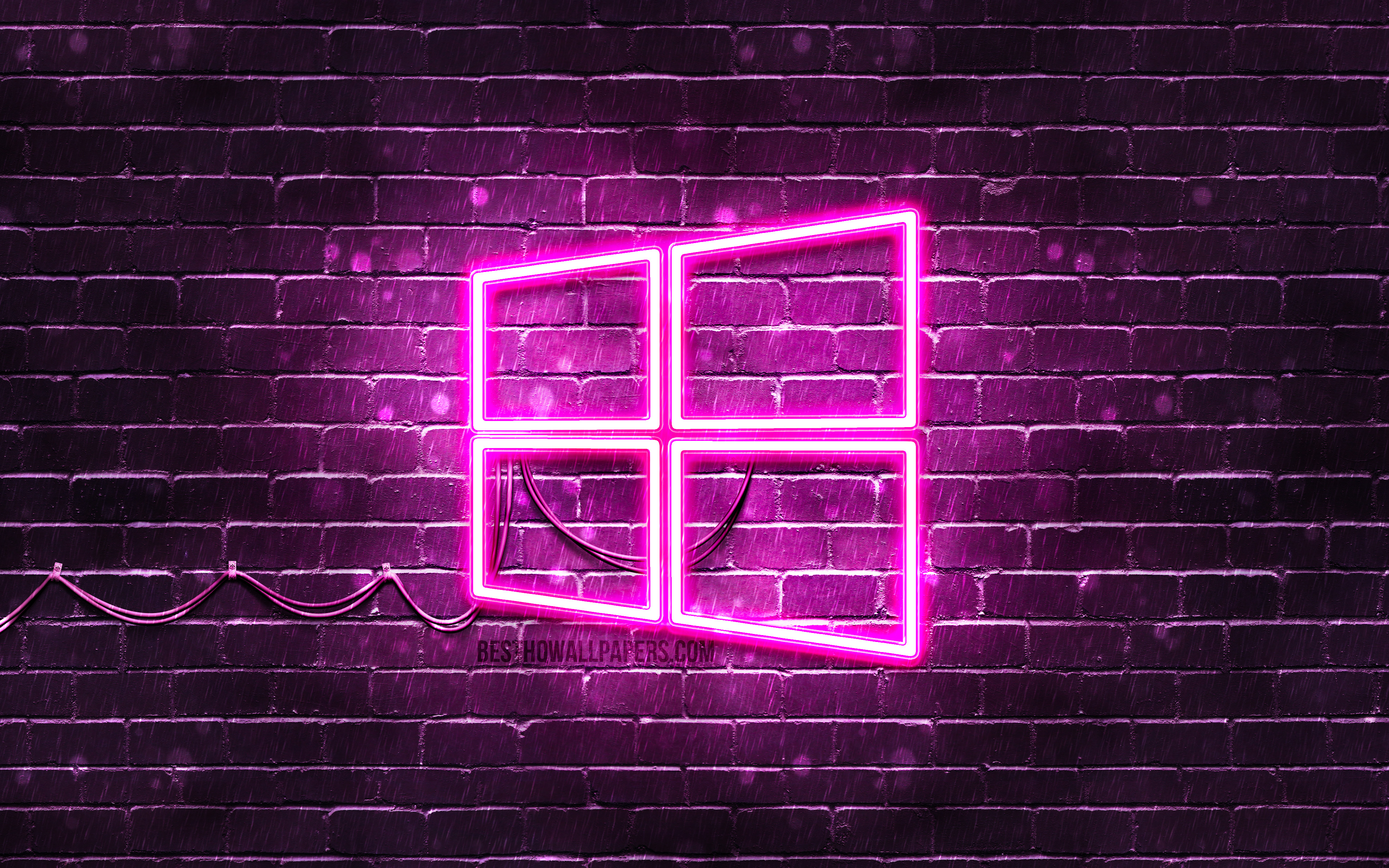 Download wallpaper Windows 10 purple logo, 4k, purple brickwall, Windows 10 logo, brands, Windows 10 neon logo, Windows 10 for desktop with resolution 3840x2400. High Quality HD picture wallpaper