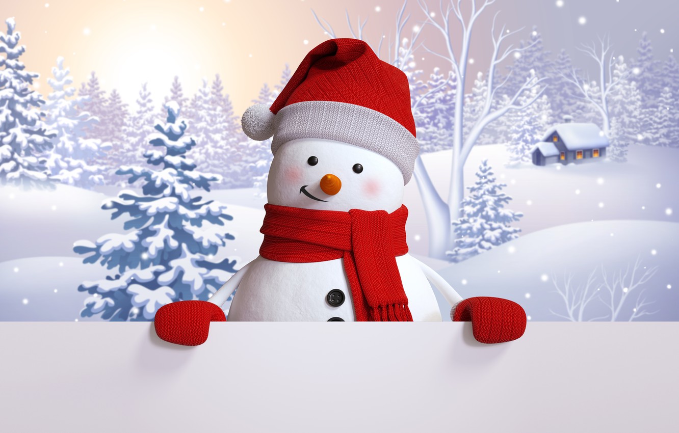 Photo Wallpaper Snowman, Happy, Winter, Snow, Cute, For New Year