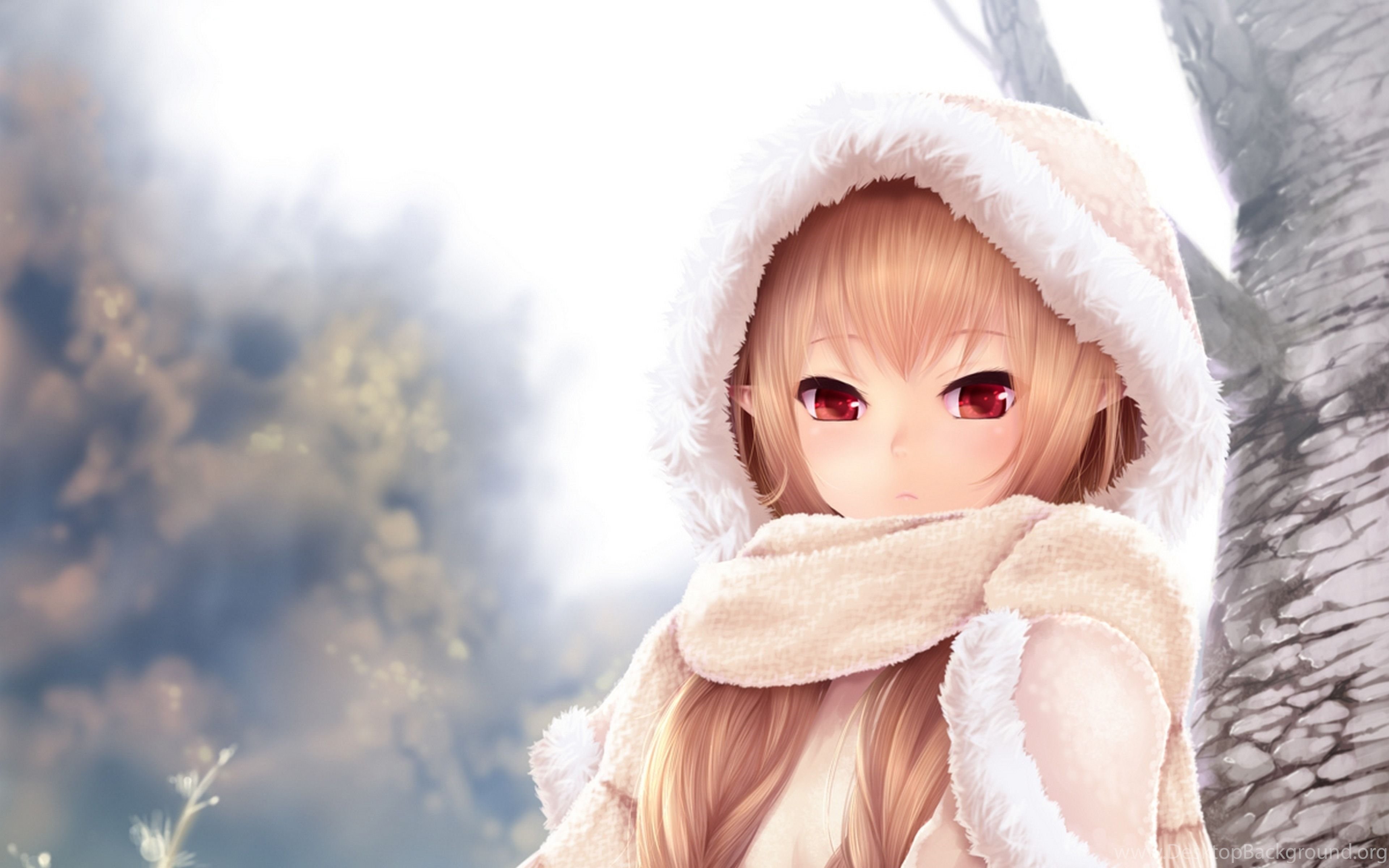 Download Wallpaper 3840x2400 Girl, Anime, Winter, Art Ultra HD 4K. Desktop Background