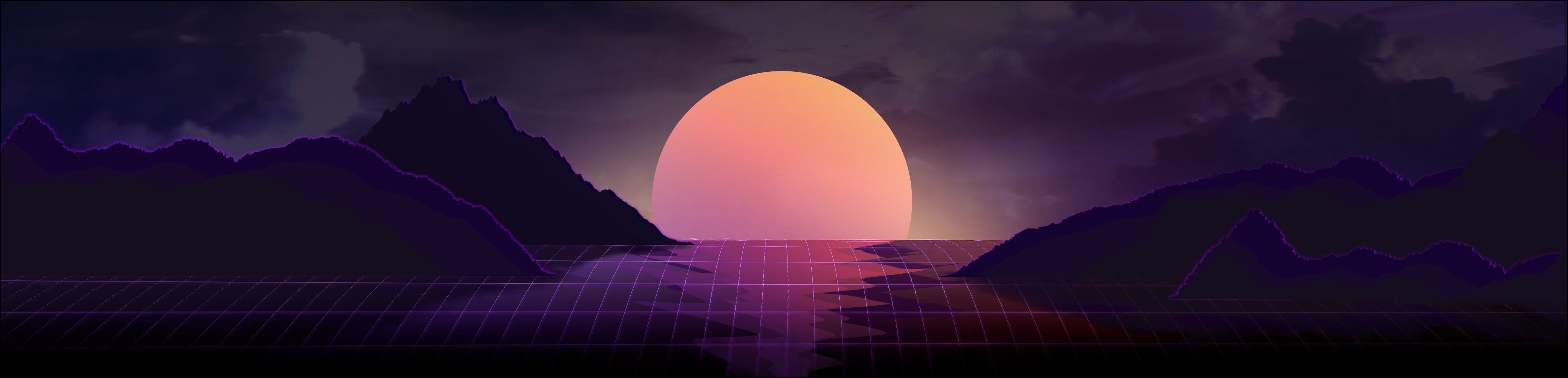 Vaporwave sunset V2 [4480x1080] [+PSD]