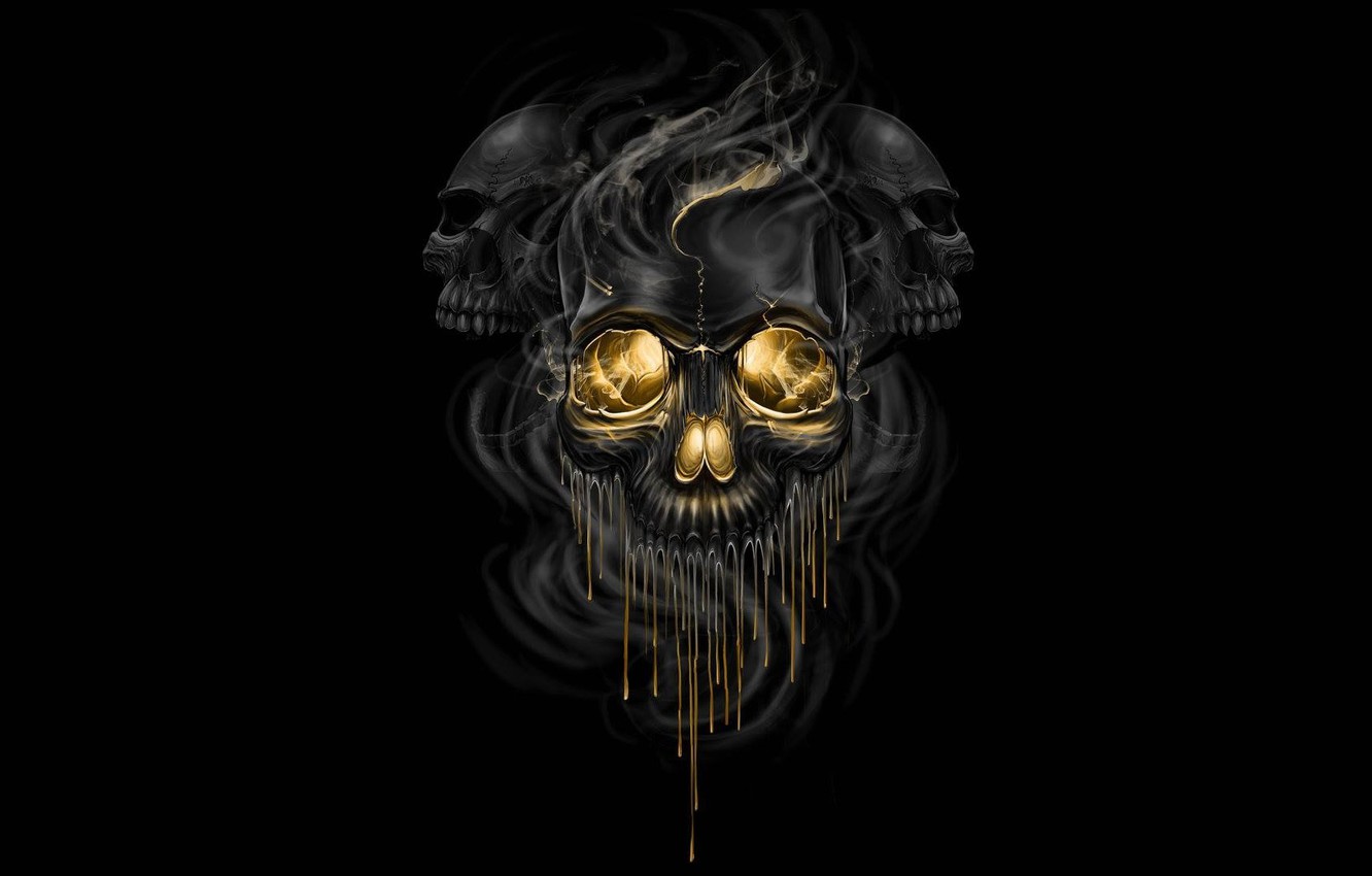 Wallpaper fiction, smoke, art, skull, black background, skeletons image for desktop, section фантастика