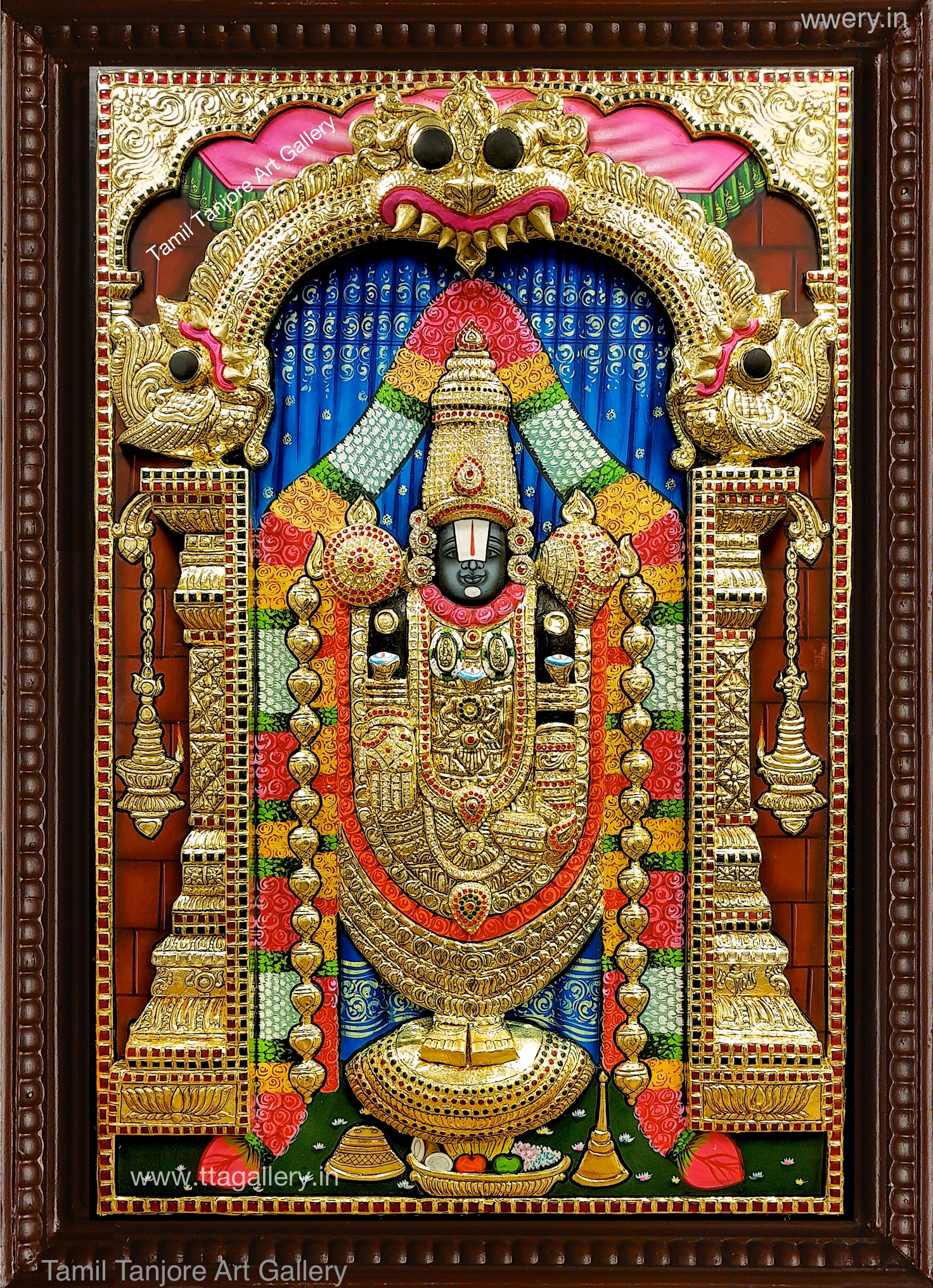 3D Thirupathi Balaji Blue Tanjore Painting