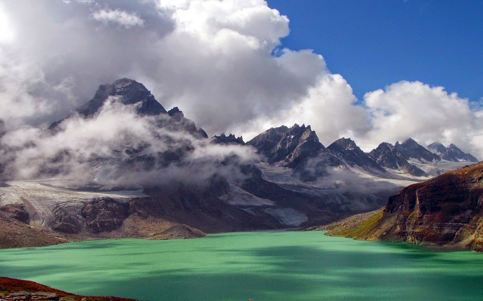 landscape, Nature, Lake, Mountain, Clouds, Pakistan, Himalayas, Summer, Green, Water Wallpaper HD / Desktop and Mobile Background