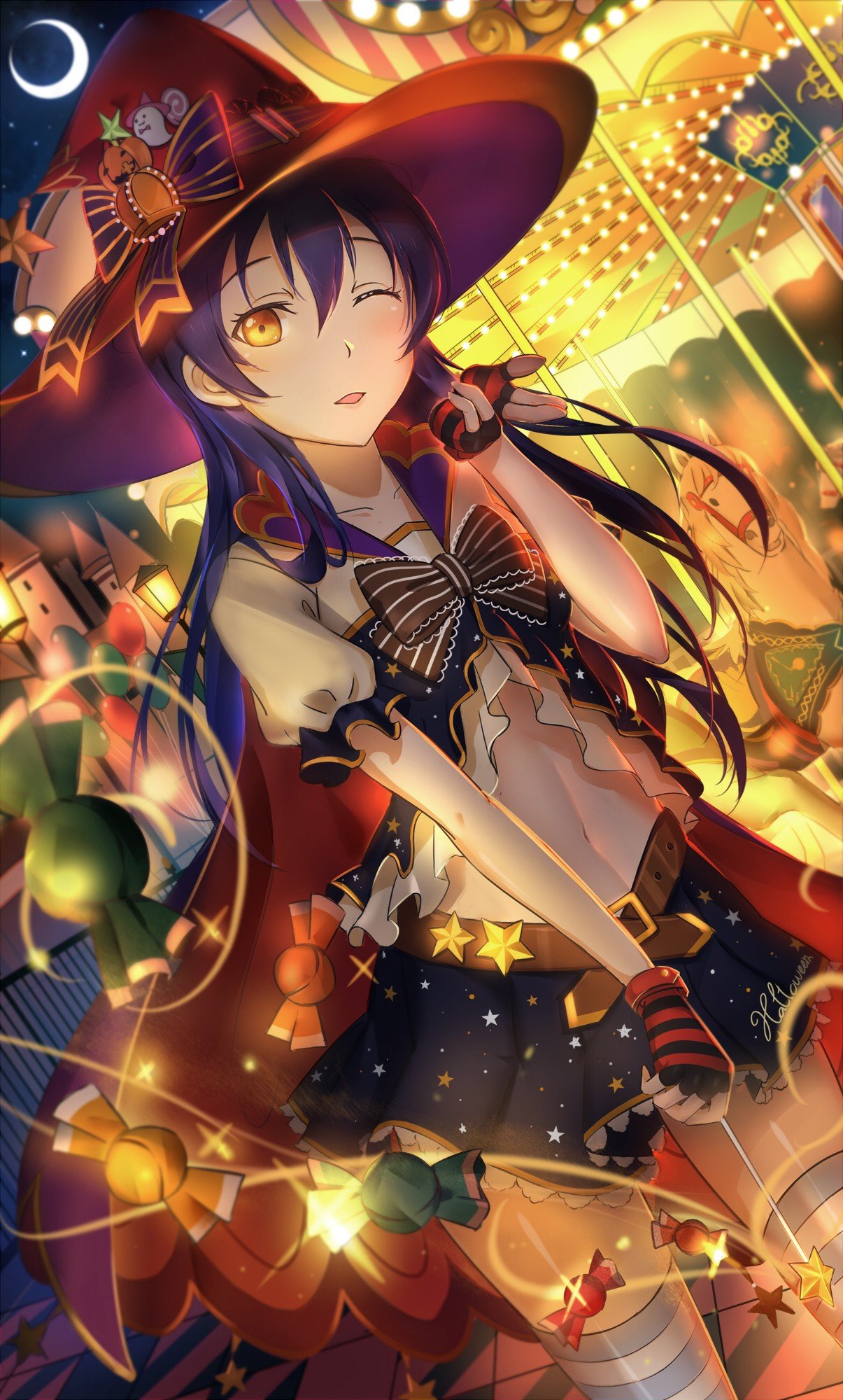 Sonoda Umi, Love Live!, Candies, Moon, Anime, Anime girls HD Wallpaper / Desktop and Mobile Image & Photo