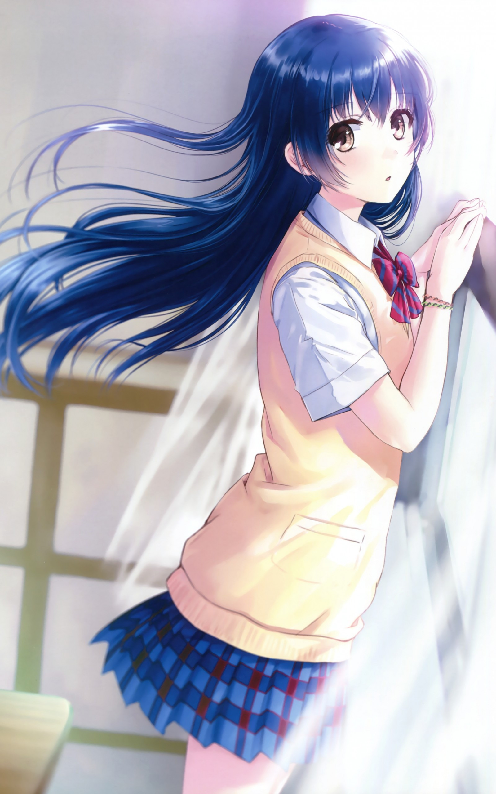 Download 1600x2560 Sonoda Umi, Love Live, Blue Hair, School Uniform, Windy Wallpaper for Google Nexus 10
