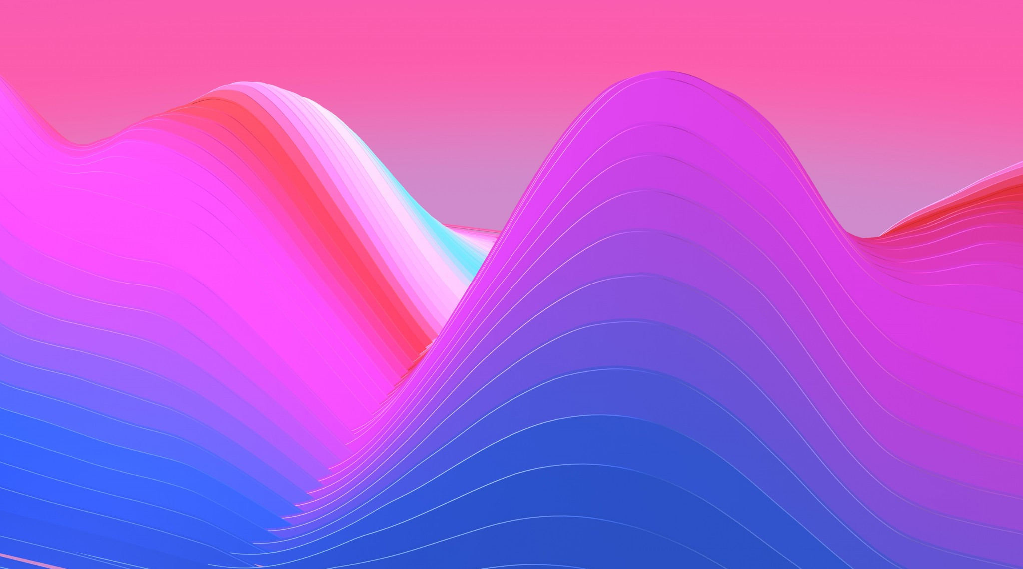 Download 2048x1140 Neon Waves, Pink And Purple, Mountain Wallpaper
