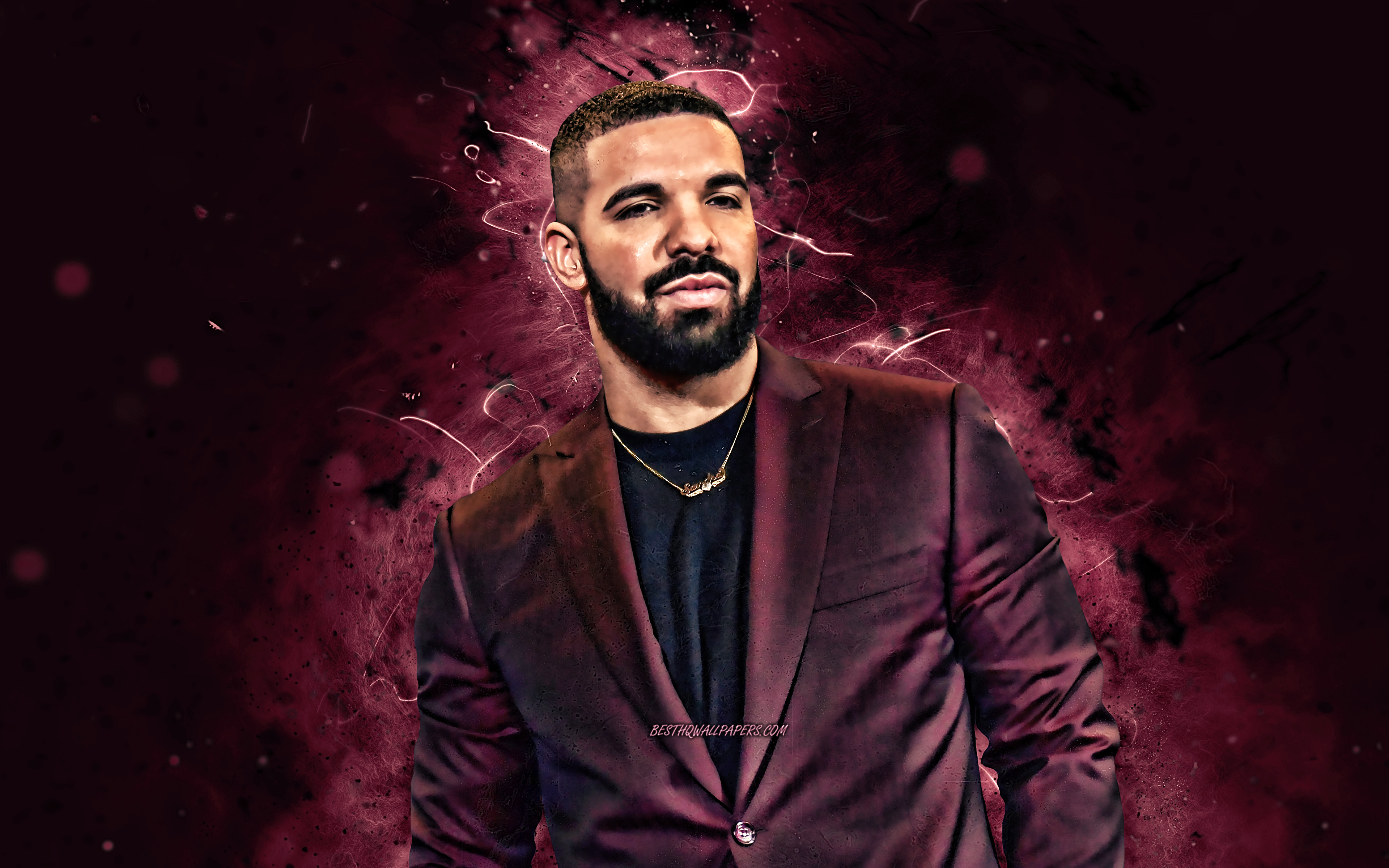 Download wallpaper 4k, Drake, canadian rapper, purple neon ligns, music stars, Aubrey Drake Graham, creative, Drake 4K for desktop with resolution 3840x2400. High Quality HD picture wallpaper