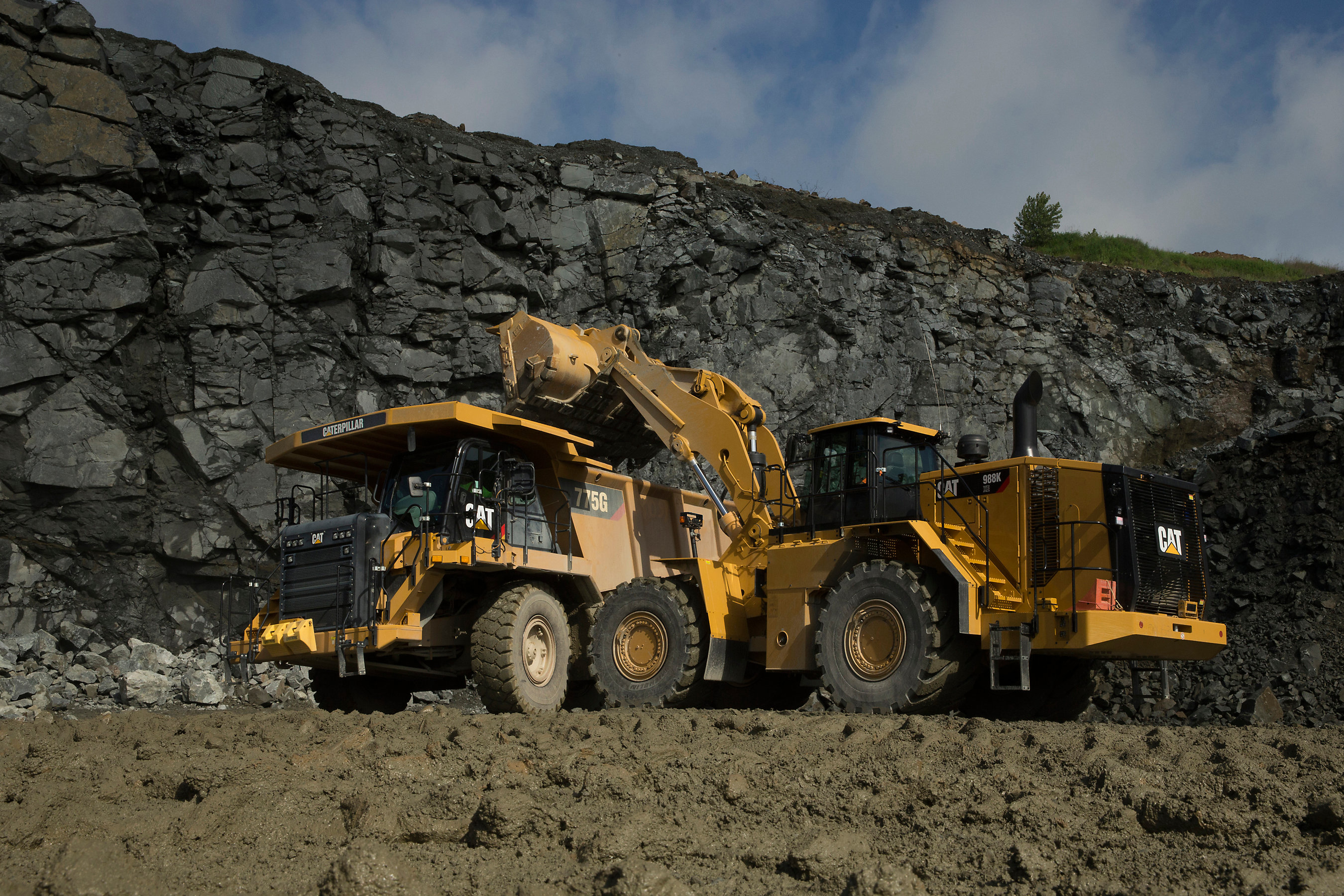 Caterpillar 988K Wheel Loader & Caterpillar 775G Dump Truck HD Wallpaper
