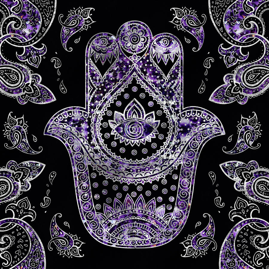 Hamsa Hand and amethyst Digital Art