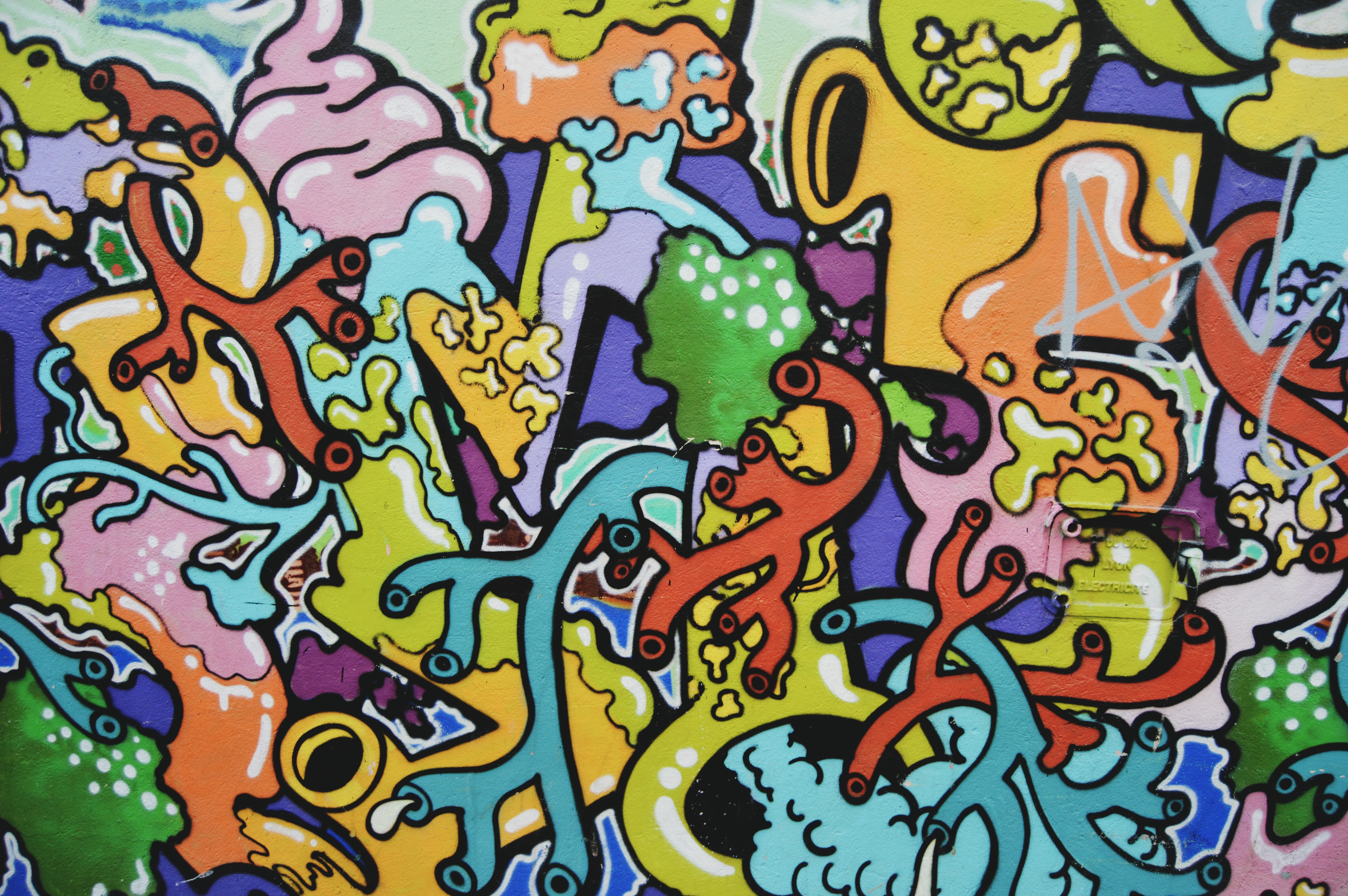 6016x4000 #graffiti, #colourful, #urban art, #painting, #colour, #wall, #horizontal, #street, #horizontal wallpaper, #bright, #color, # wallpaper, #urban, #abstract, #horizontal background, #modern, #colorful, #Public domain image, #mural