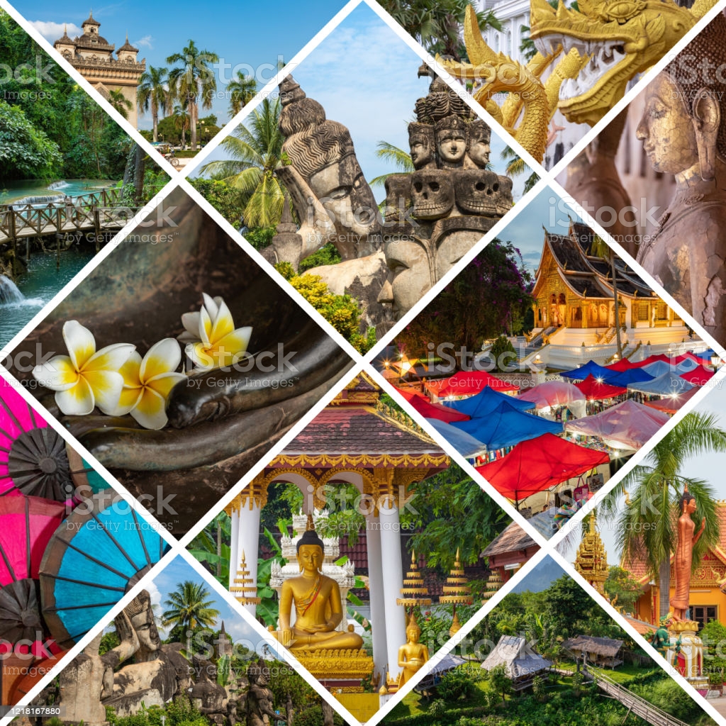 Collage Of Popular Tourist Destinations In Laos Travel Background Southeast Asia Image Now