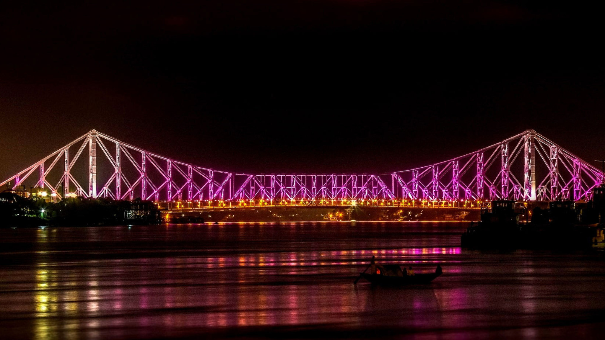 Wallpaper Kolkata, Howrah Bridge, Night, Illuminated • Wallpaper For You HD Wallpaper For Desktop & Mobile
