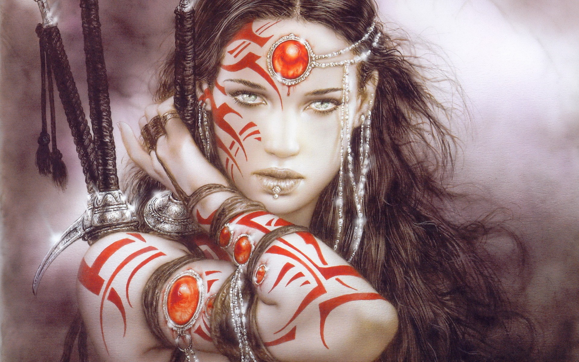 #brunette, #fantasy art, #ink, #Luis Royo, #women, #realistic, wallpaper. Mocah HD Wallpaper
