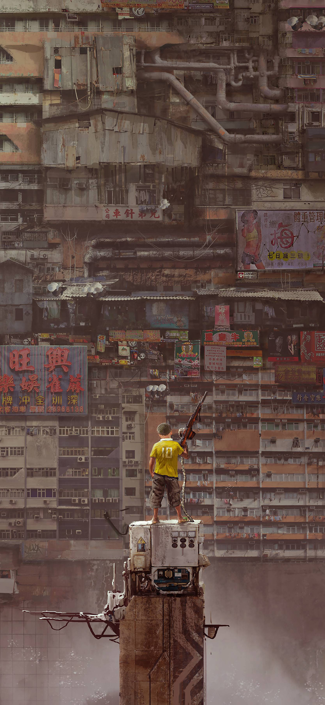 Boy With Gun Apocalypse Kowloon Walled City Art 5k iPhone XS, iPhone iPhone X HD 4k Wallpaper, Image, Background, Photo and Picture