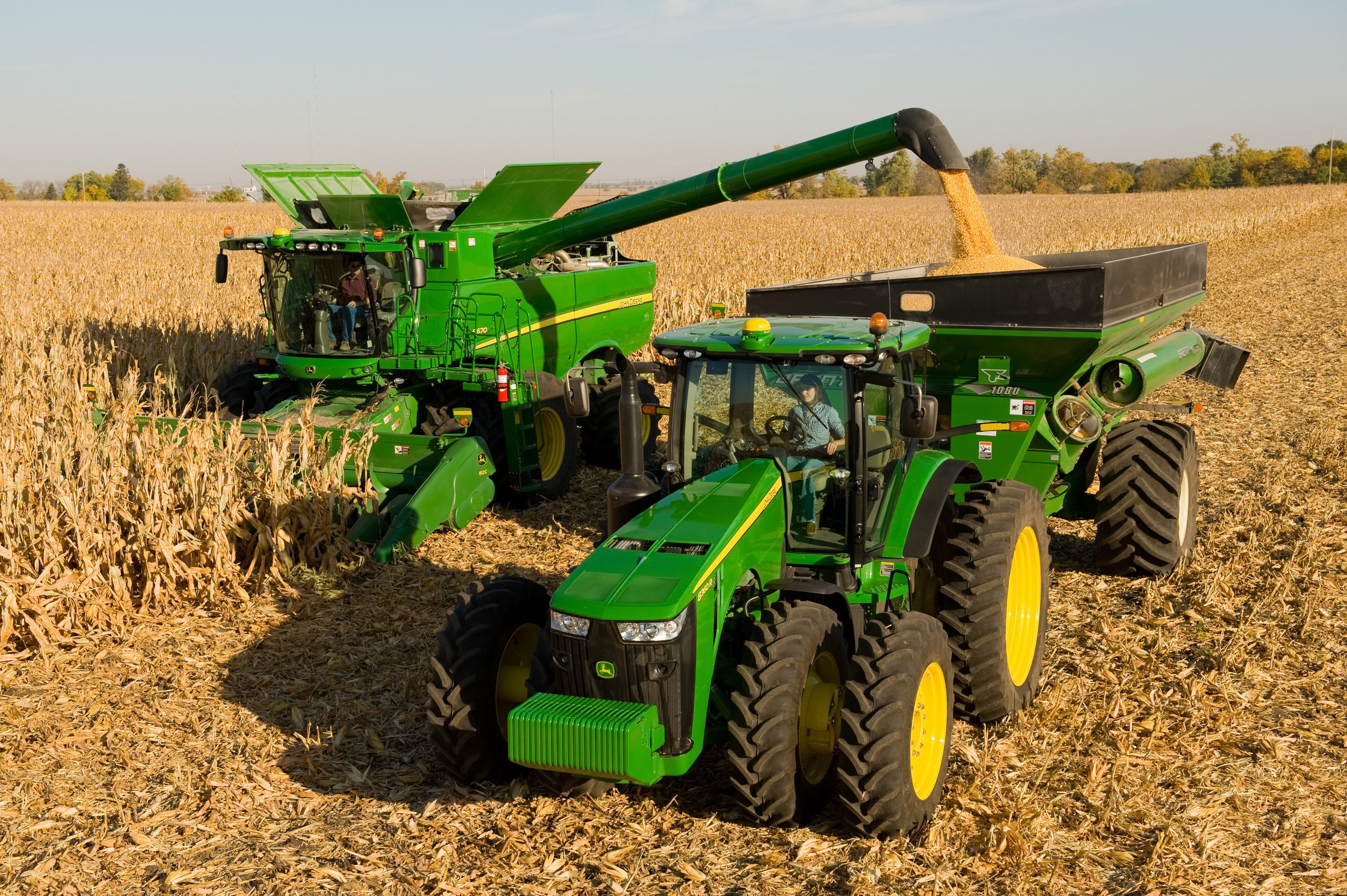 Combine Harvesting Corn With The Help Of A Tractor Deere Field Tractors HD Wallpaper