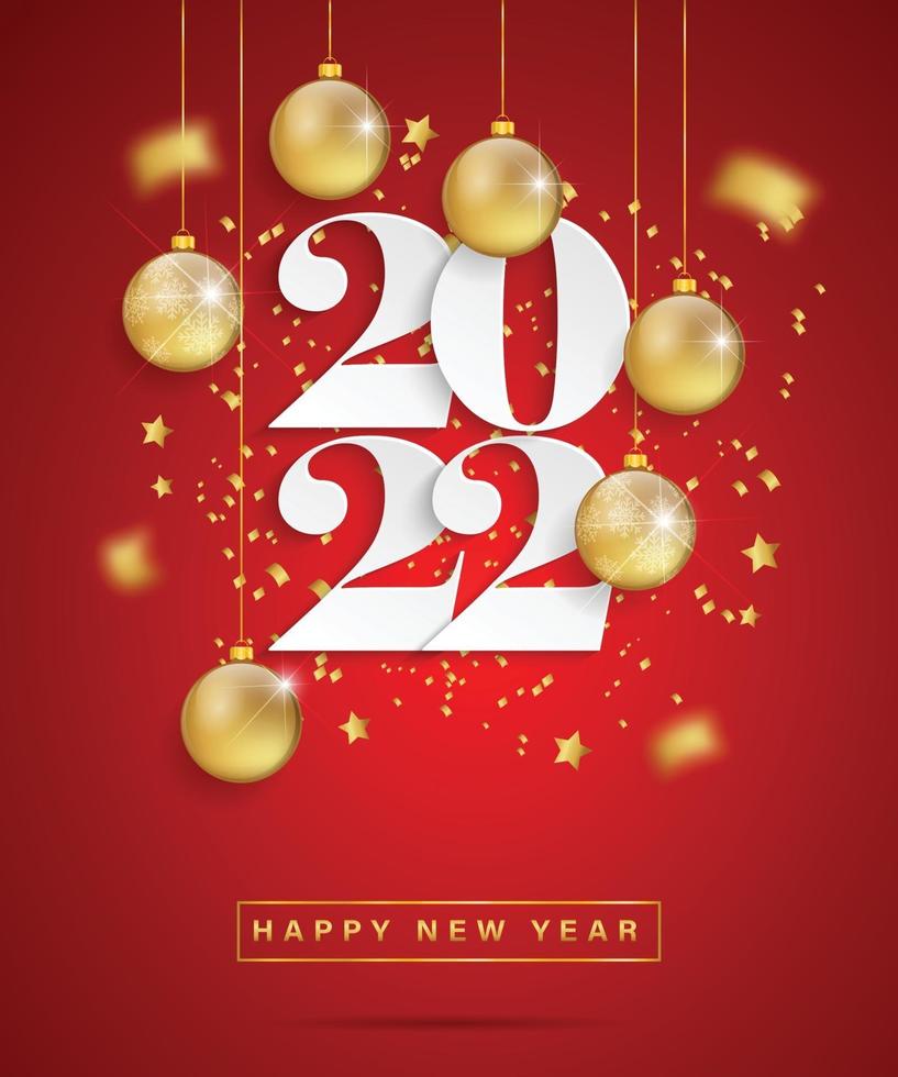 Happy new year 2022. White paper numbers with golden Christmas