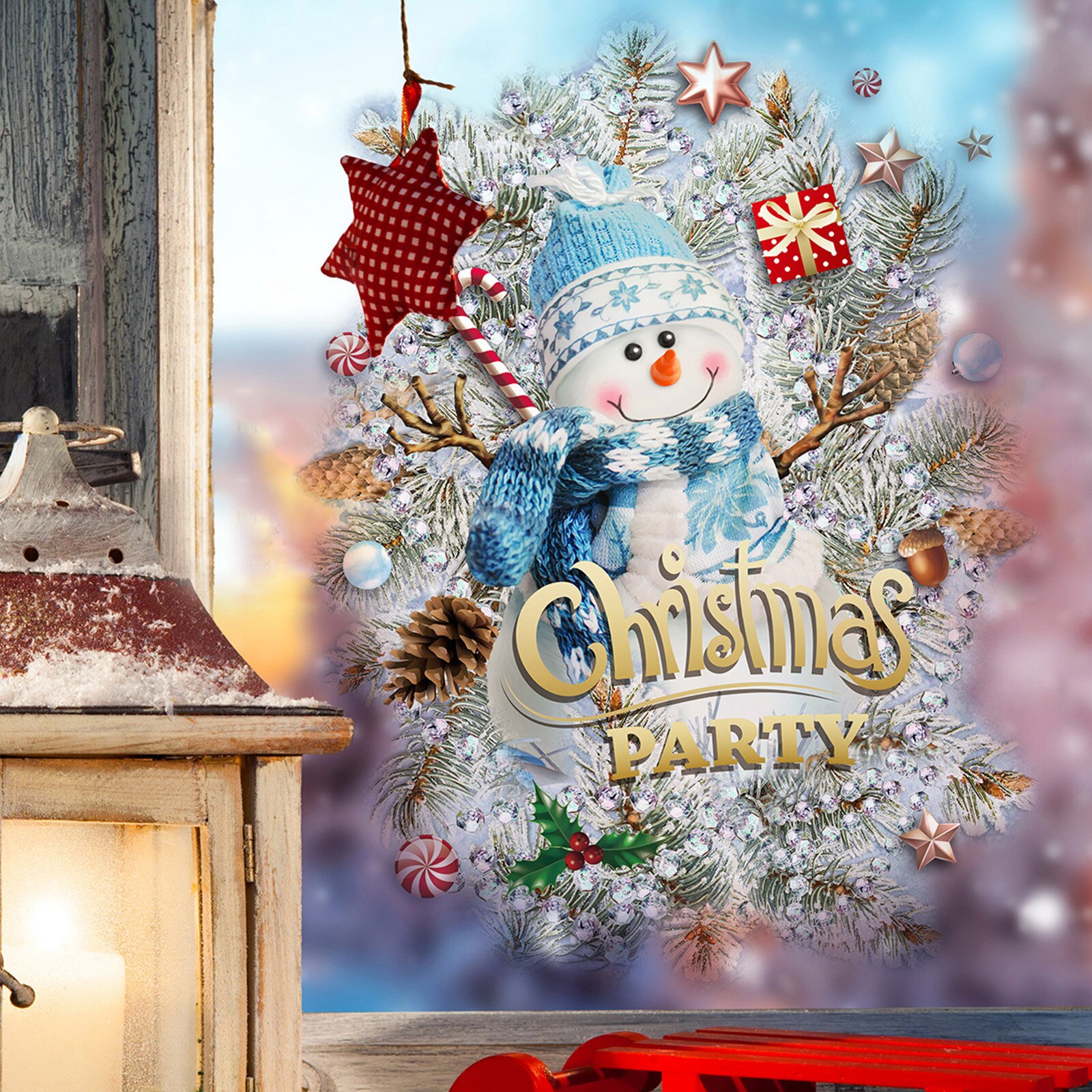 Christmas Wall Stickers Snowman Window Glass Wallpaper Marry Xmas Home Living Room Bedroom Decoration Wall Sticker New Year 2022. Wall Stickers