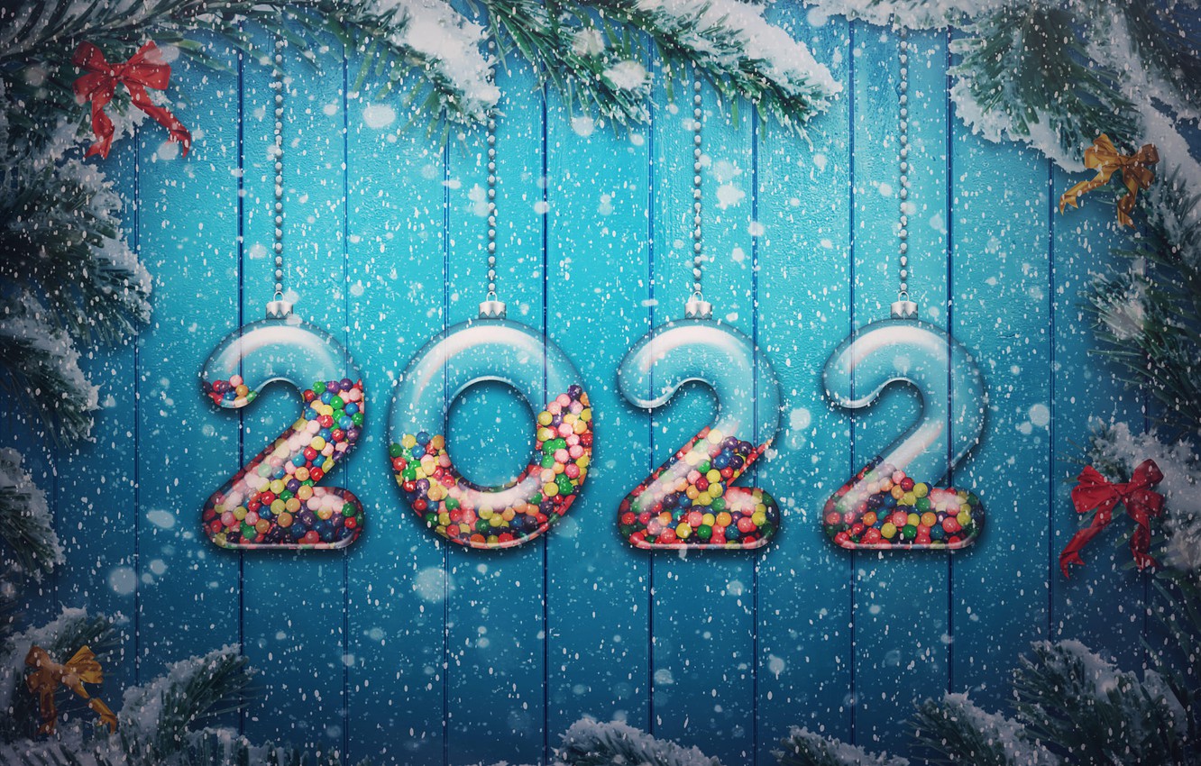 Wallpaper winter, balls, snow, branches, holiday, Board, Christmas, figures, transparent, New year, bows, needles, snowfall, blue background, date, Christmas decorations image for desktop, section новый год
