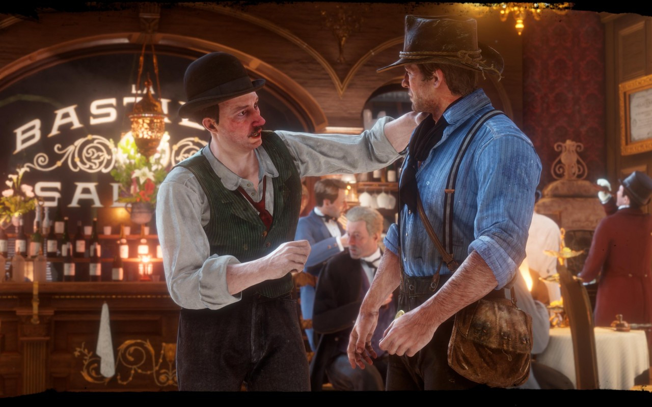 Download 1280x800 Red Dead Redemption 2, In Game, People, Talking Wallpaper For Motorola Xoom, MacBook Pro 13