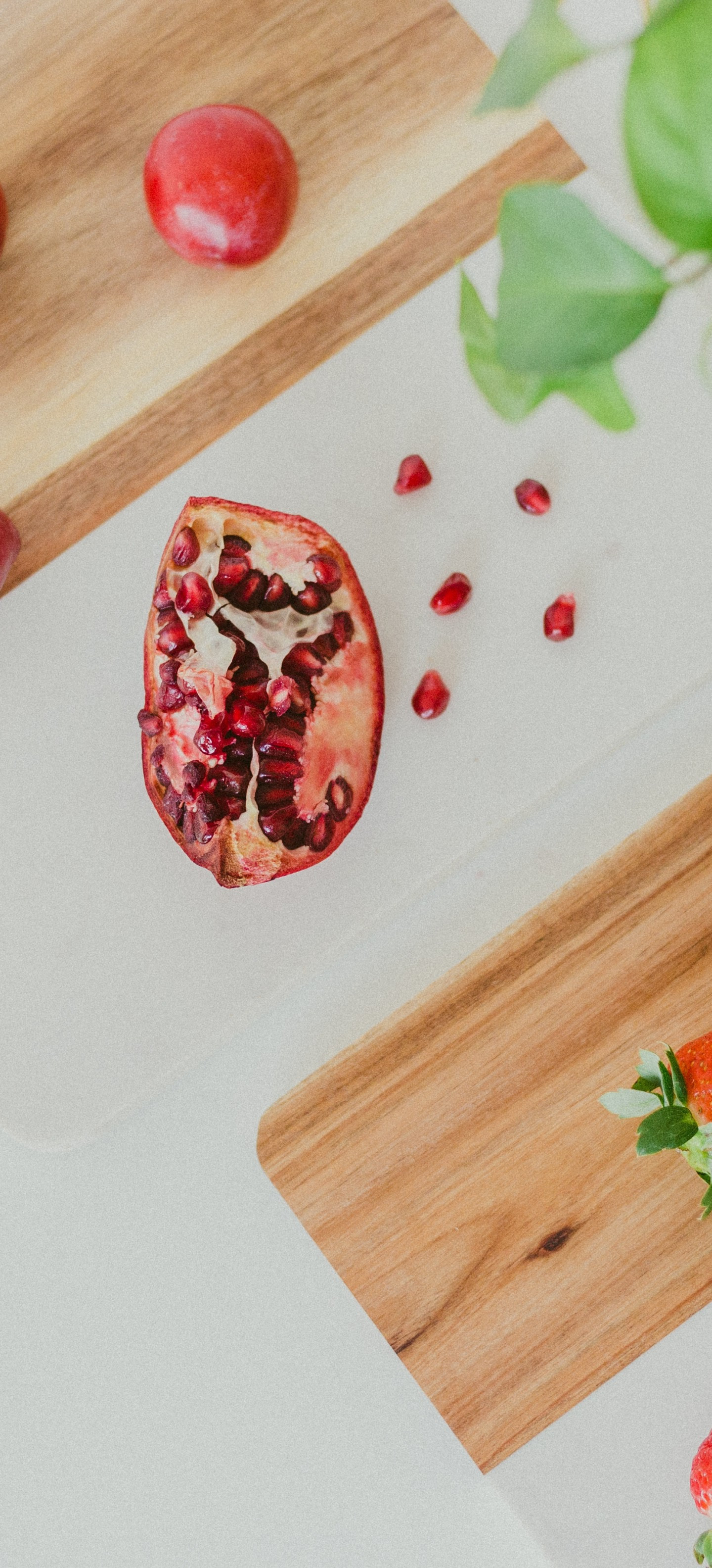 Download 1440x3168 Strawberry, Pomegranate, Fruits, Cutting Board Wallpaper for OnePlus 8 Pro, Oppo Find X2