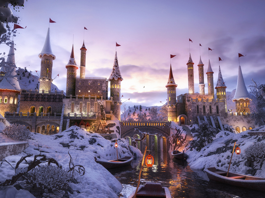 Wallpaper castle, winter, fantasy, art desktop wallpaper, HD image, picture, background, 55c607
