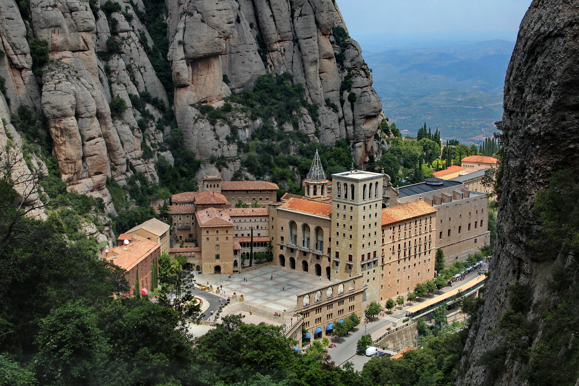 image Monastery Spain Montserrat Cliff Temples Houses 1920x1280