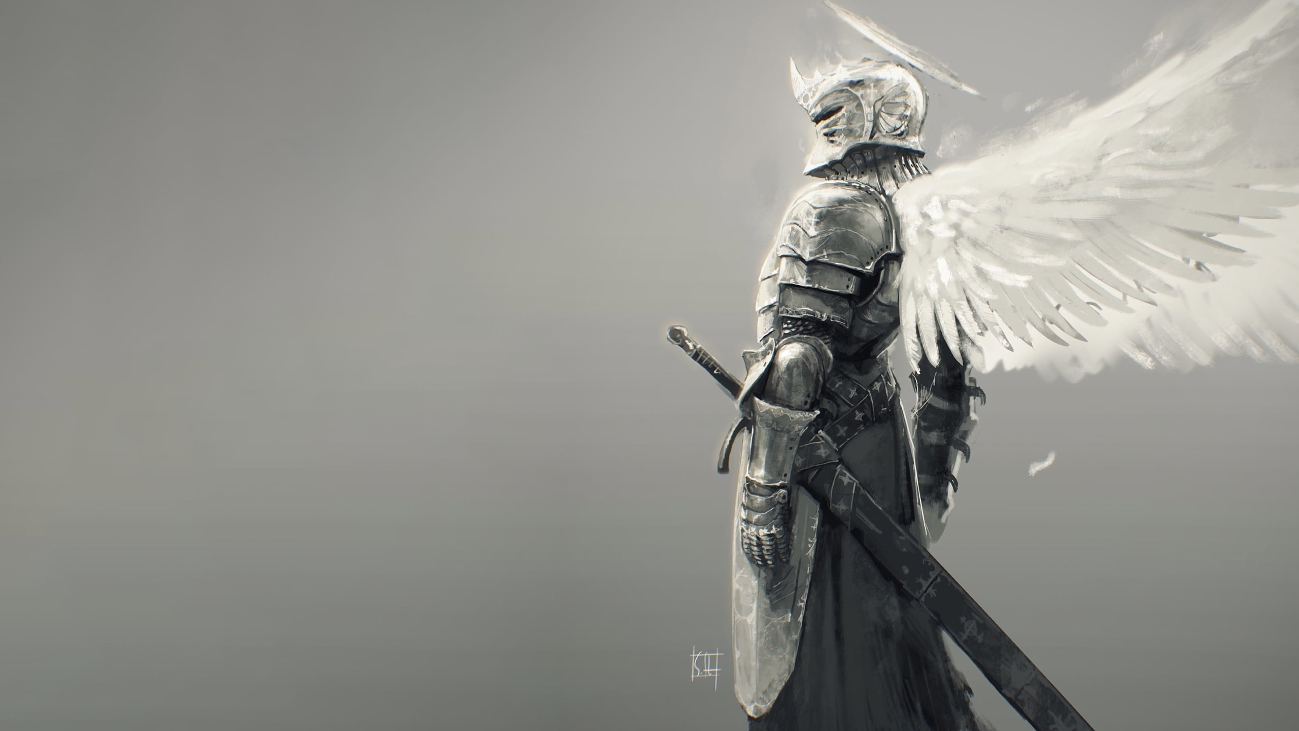 2560x Medieval Knight With Wings And Halo Illustration